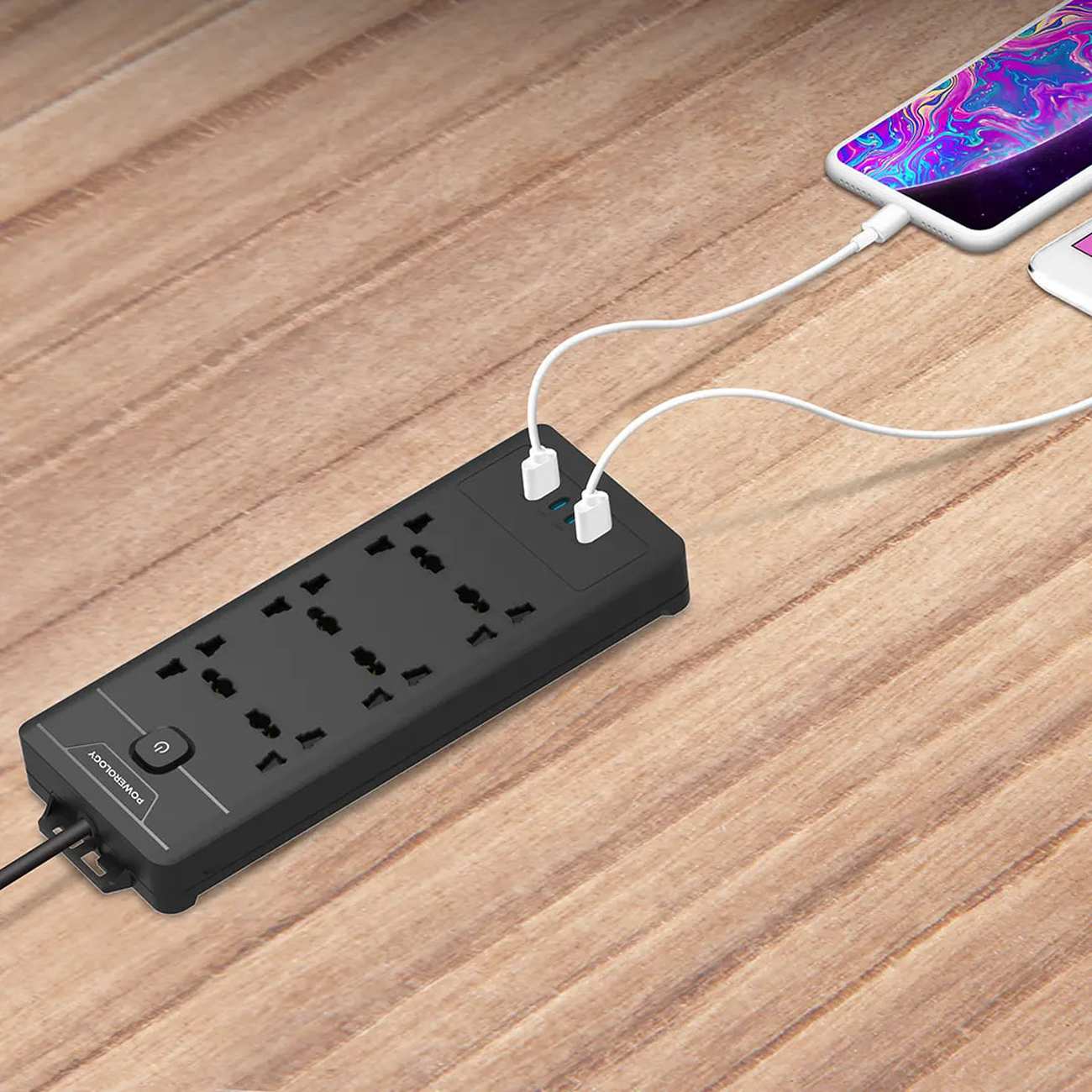 چند راهی و محافظ برق 2500 وات 6 سوکت، 2*USB و 2*تایپ سی پاورولوژی PWCUQC034