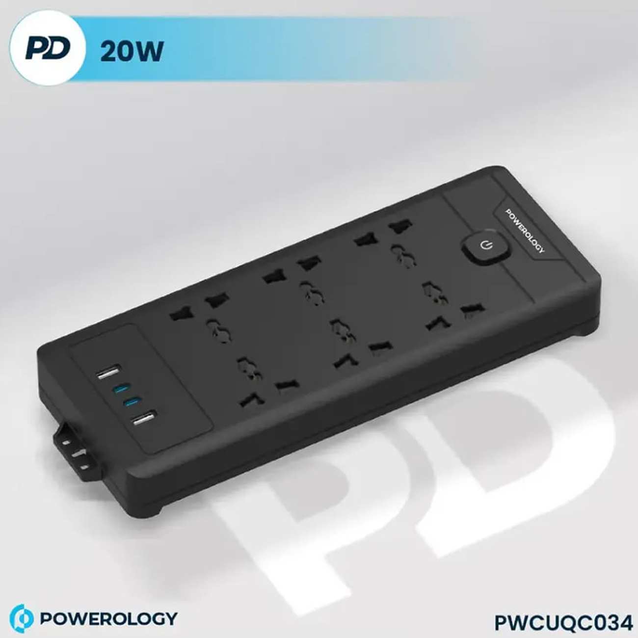 چند راهی و محافظ برق 2500 وات 6 سوکت، 2*USB و 2*تایپ سی پاورولوژی PWCUQC034
