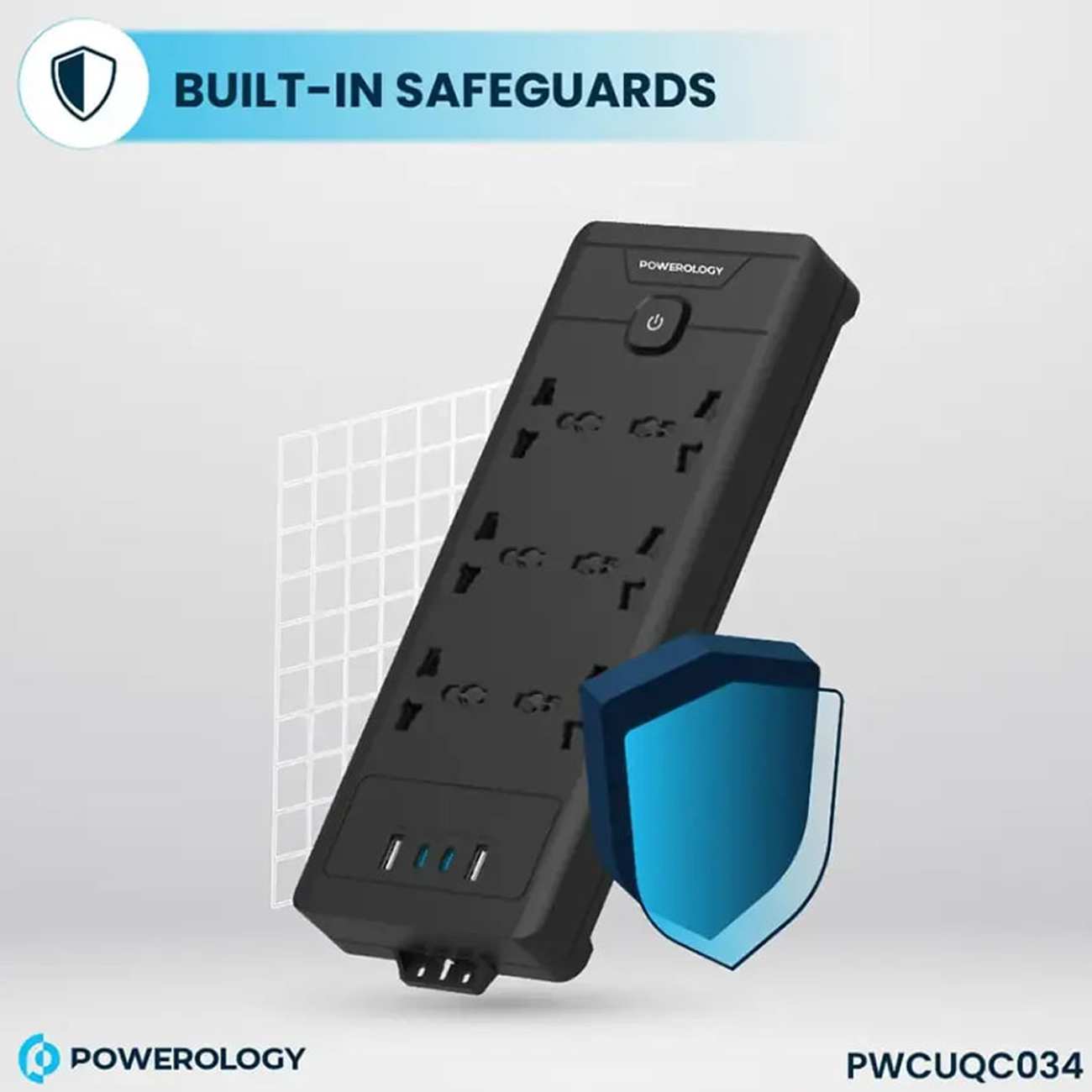 چند راهی و محافظ برق 2500 وات 6 سوکت، 2*USB و 2*تایپ سی پاورولوژی PWCUQC034