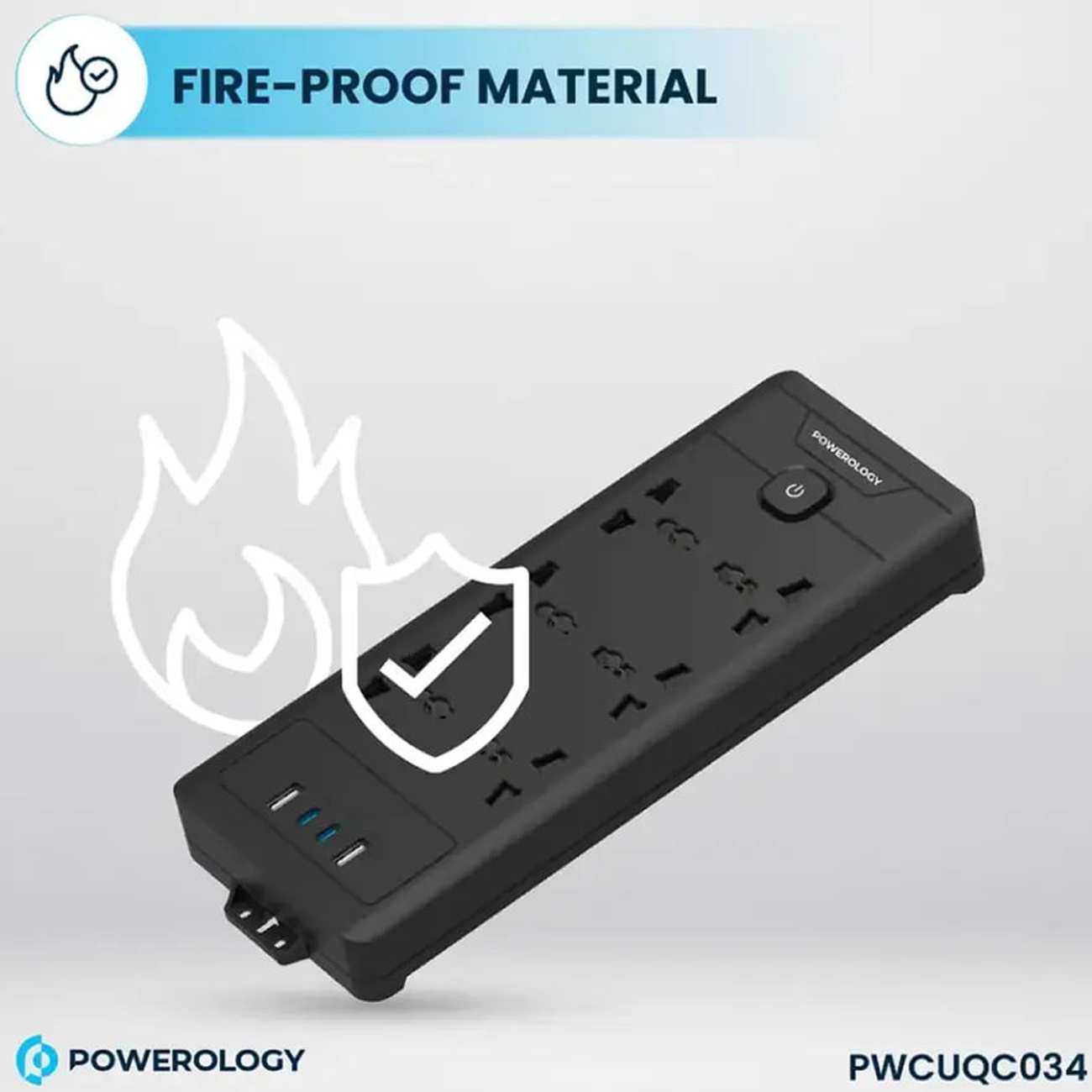 چند راهی و محافظ برق 2500 وات 6 سوکت، 2*USB و 2*تایپ سی پاورولوژی PWCUQC034