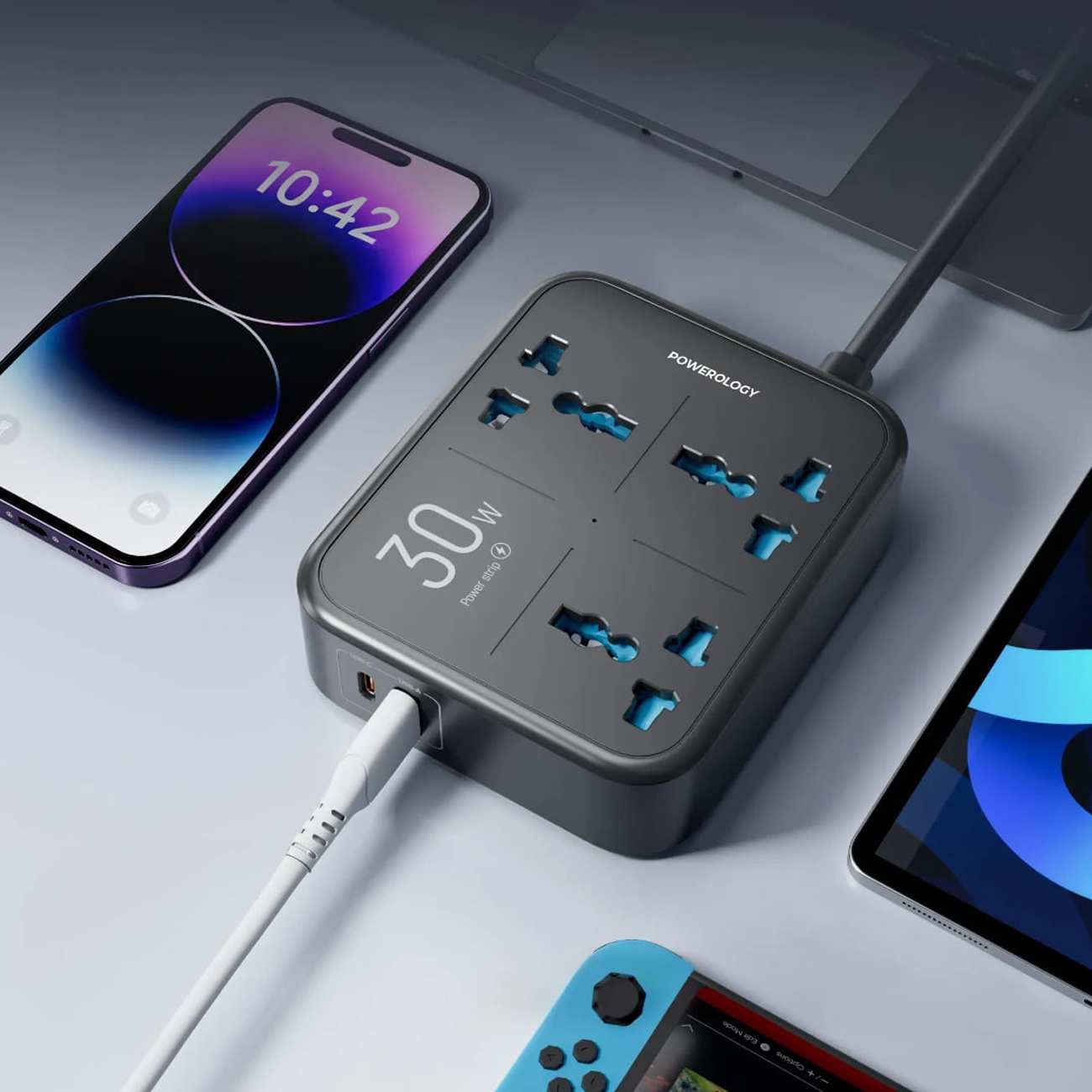 چند راهی و محافظ برق 3250 وات سه سوکت، یک USB و یک تایپ سی پاورولوژی PWCUQC037