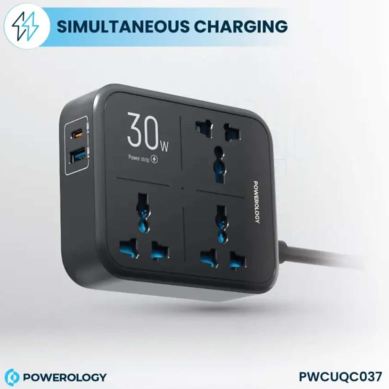 چند راهی و محافظ برق 3250 وات سه سوکت، یک USB و یک تایپ سی پاورولوژی PWCUQC037