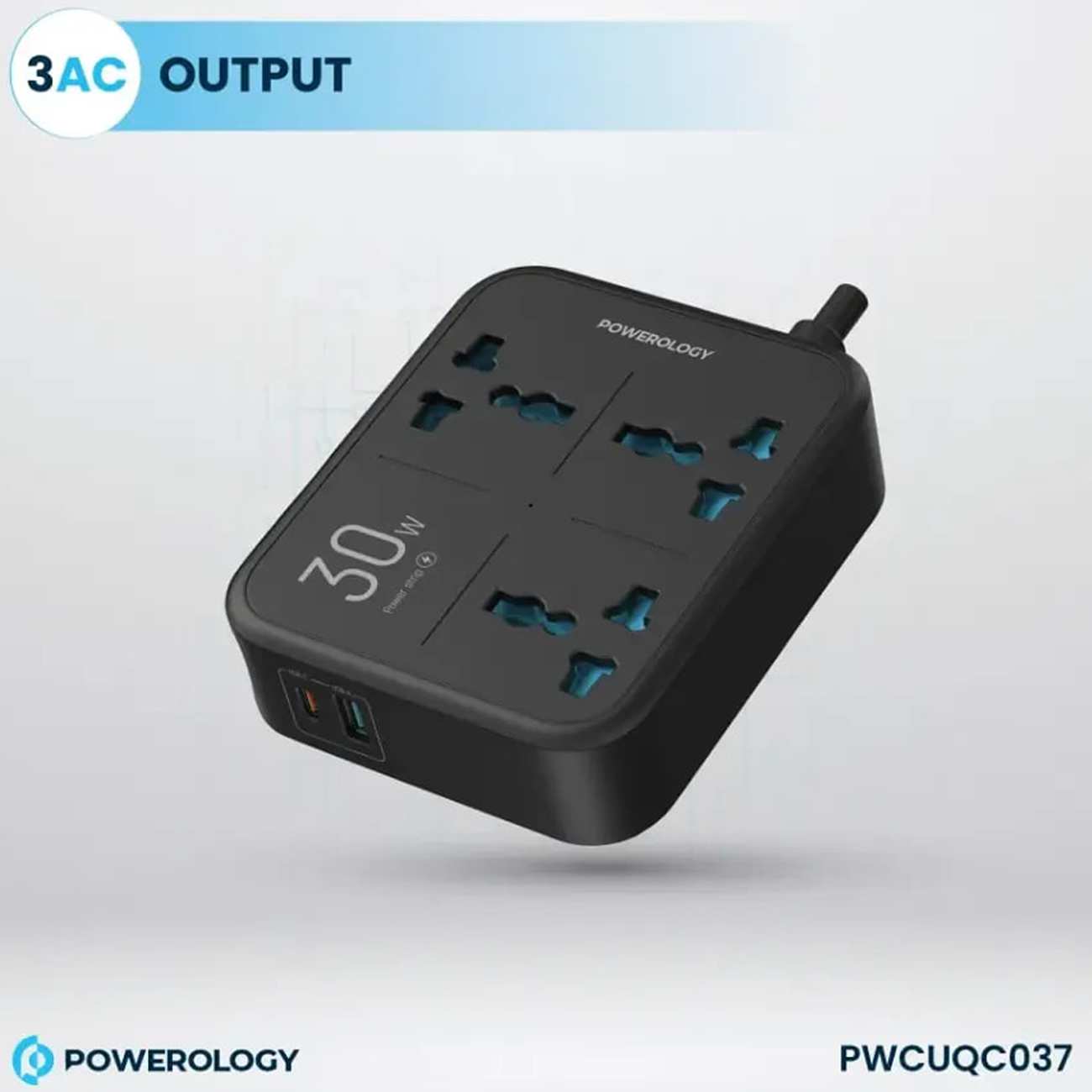 چند راهی و محافظ برق 3250 وات سه سوکت، یک USB و یک تایپ سی پاورولوژی PWCUQC037