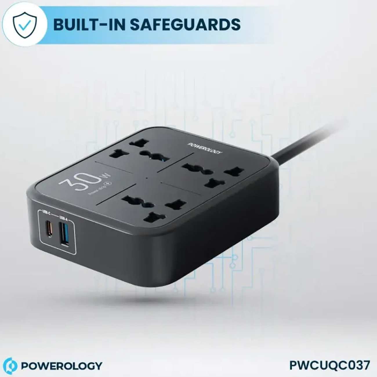 چند راهی و محافظ برق 3250 وات سه سوکت، یک USB و یک تایپ سی پاورولوژی PWCUQC037