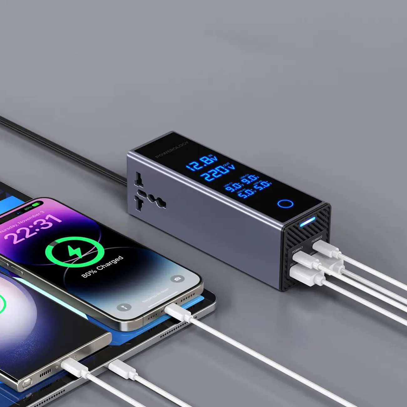 اینورتر فندکی USB و تایپ سی 300 وات پاورولوژی PWCUQC044