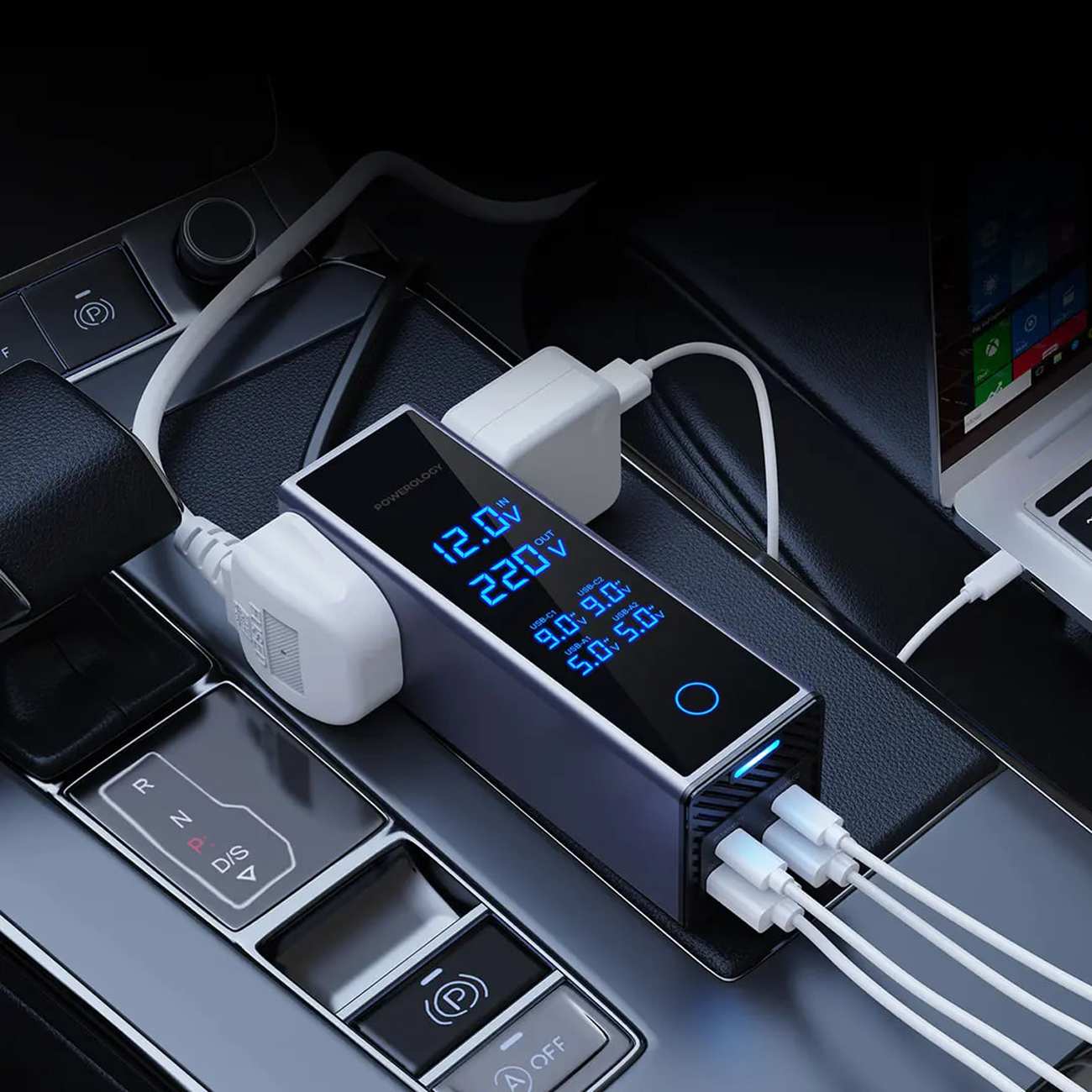 اینورتر فندکی USB و تایپ سی 300 وات پاورولوژی PWCUQC044