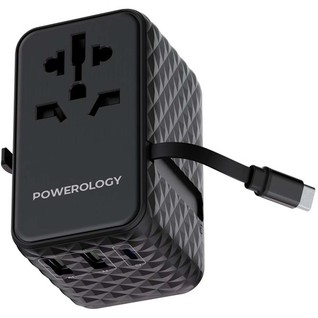 مبدل برق چندکاره 2500 وات و شارژر دیواری فست USB و تایپ سی 20 وات پاورولوژی PWCUQC028