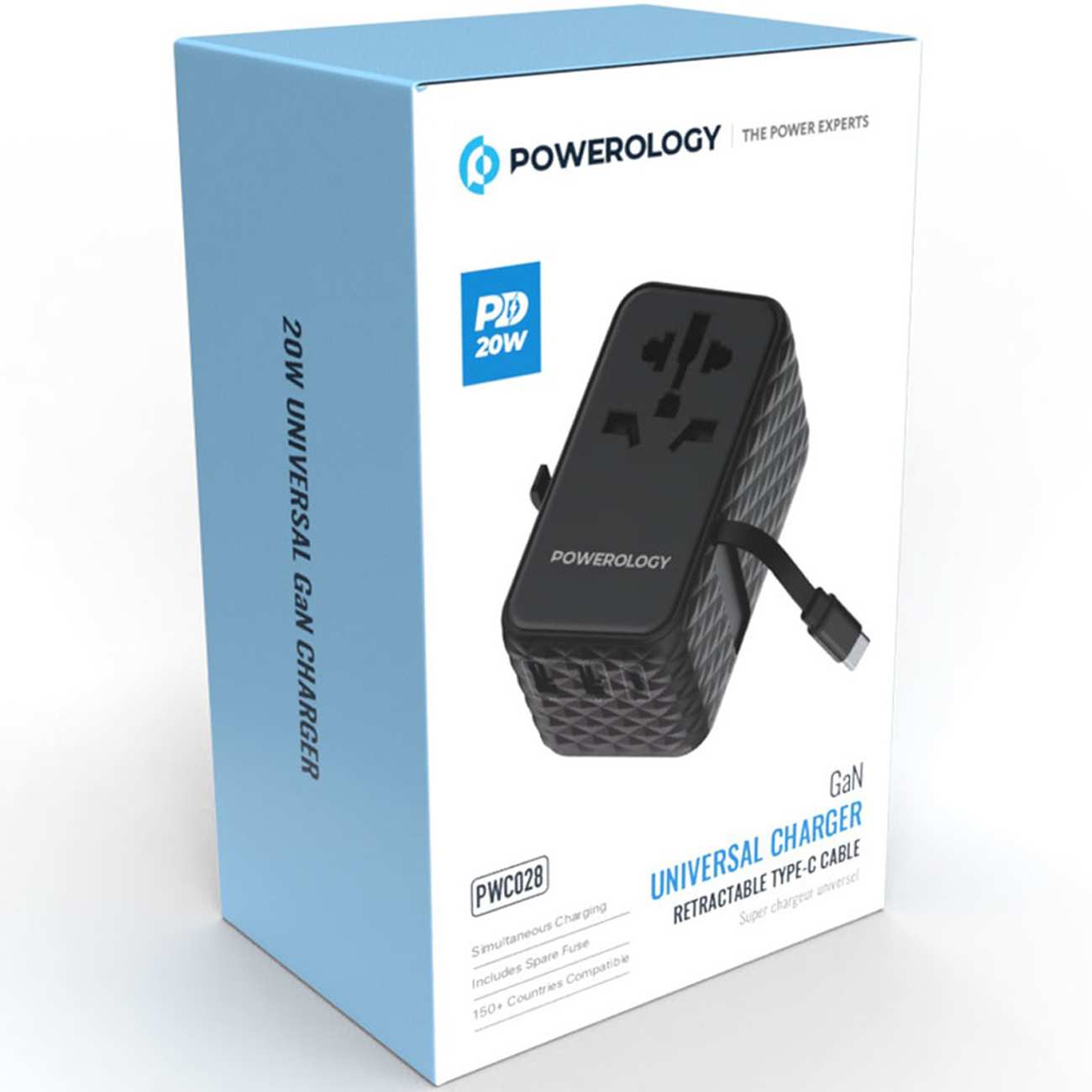 مبدل برق چندکاره 2500 وات و شارژر دیواری فست USB و تایپ سی 20 وات پاورولوژی PWCUQC028