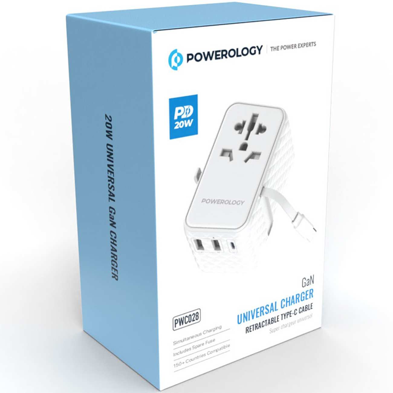 مبدل برق چندکاره 2500 وات و شارژر دیواری فست USB و تایپ سی 20 وات پاورولوژی PWCUQC028