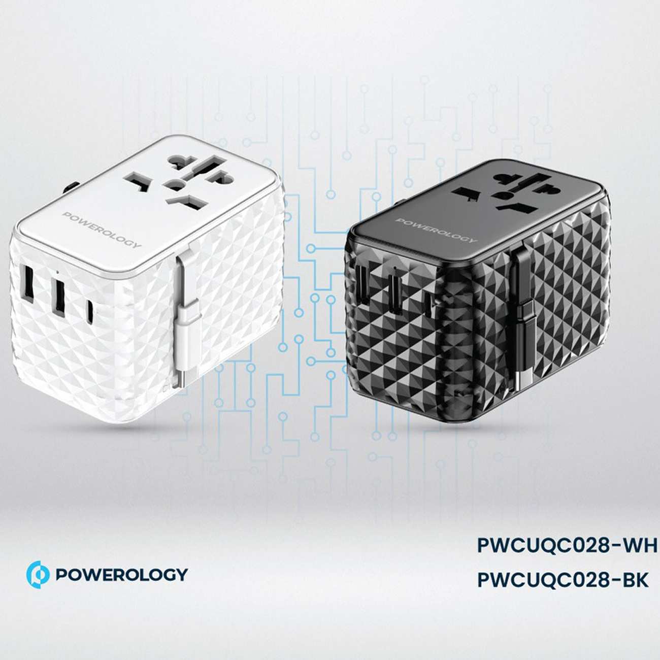 مبدل برق چندکاره 2500 وات و شارژر دیواری فست USB و تایپ سی 20 وات پاورولوژی PWCUQC028