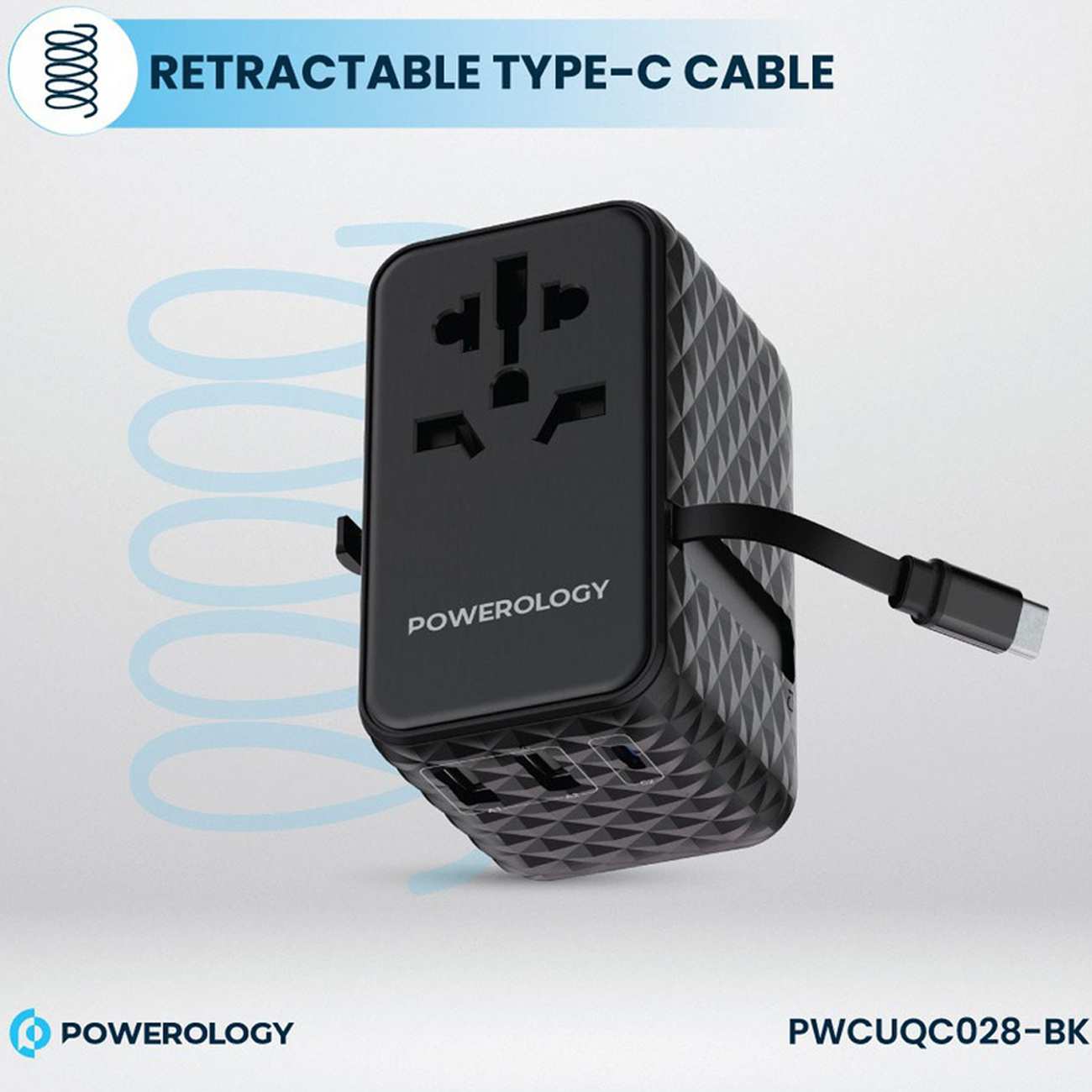 مبدل برق چندکاره 2500 وات و شارژر دیواری فست USB و تایپ سی 20 وات پاورولوژی PWCUQC028