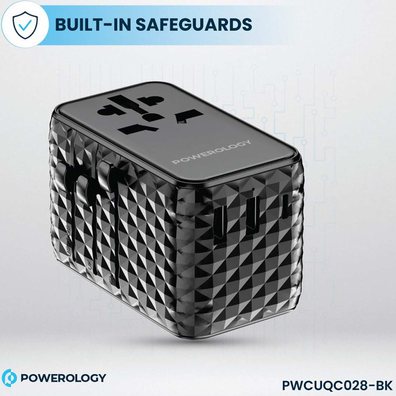 مبدل برق چندکاره 2500 وات و شارژر دیواری فست USB و تایپ سی 20 وات پاورولوژی PWCUQC028