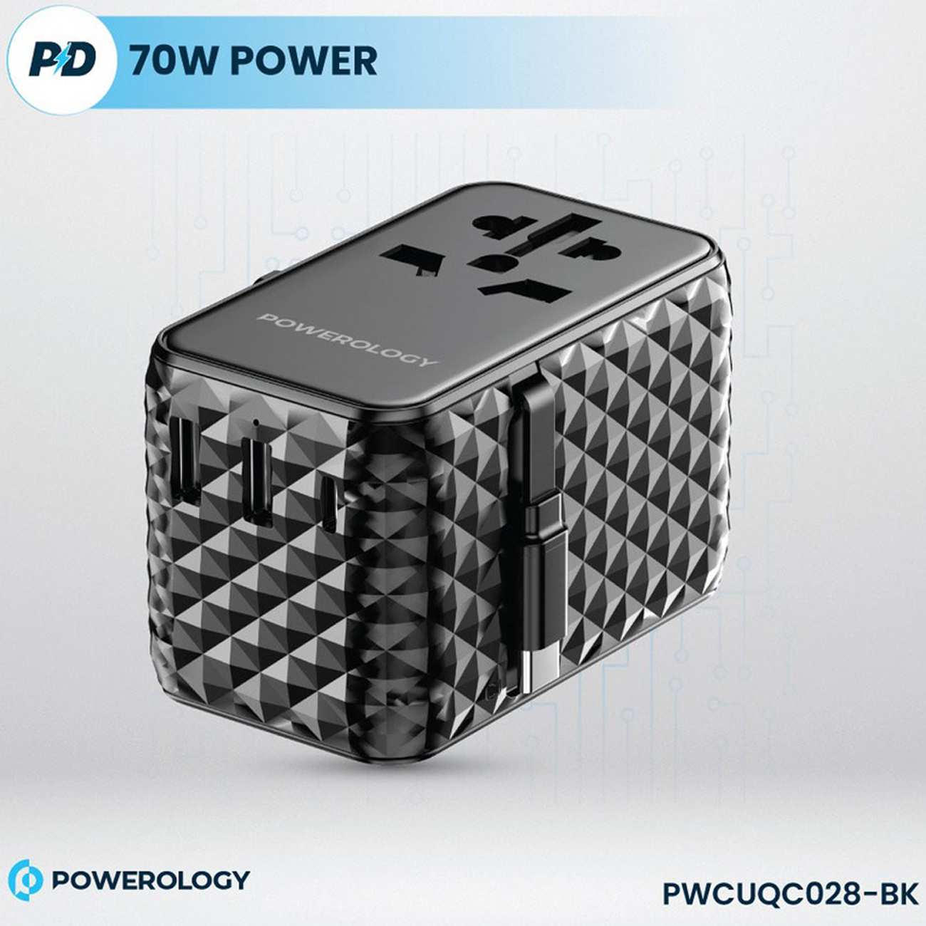 مبدل برق چندکاره 2500 وات و شارژر دیواری فست USB و تایپ سی 20 وات پاورولوژی PWCUQC028