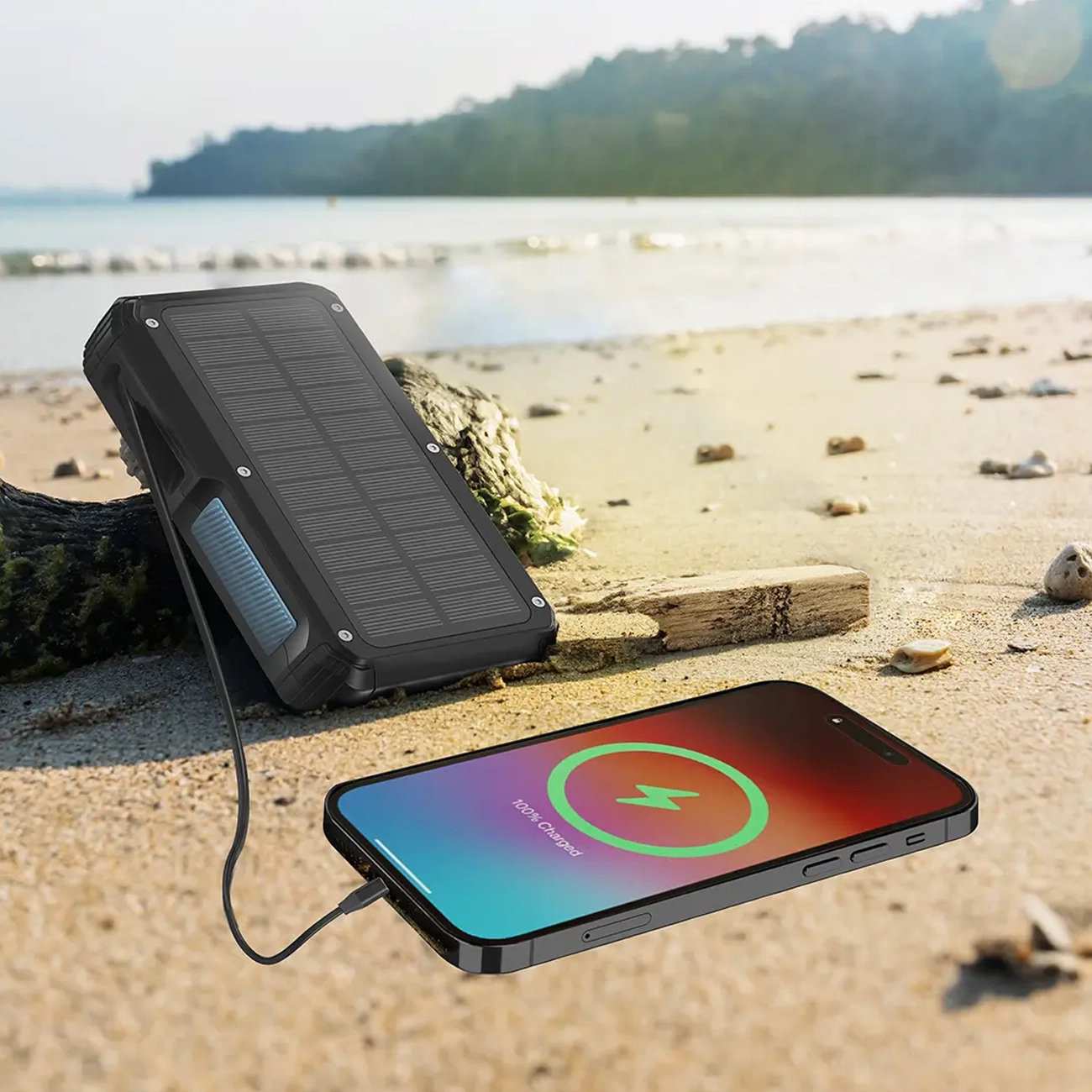 پاوربانک وایرلس خورشیدی 27000 تایپ سی و یو اس بی 22.5 وات پاورولوژی PP077 PPBCHA77 دارای چراغقوه