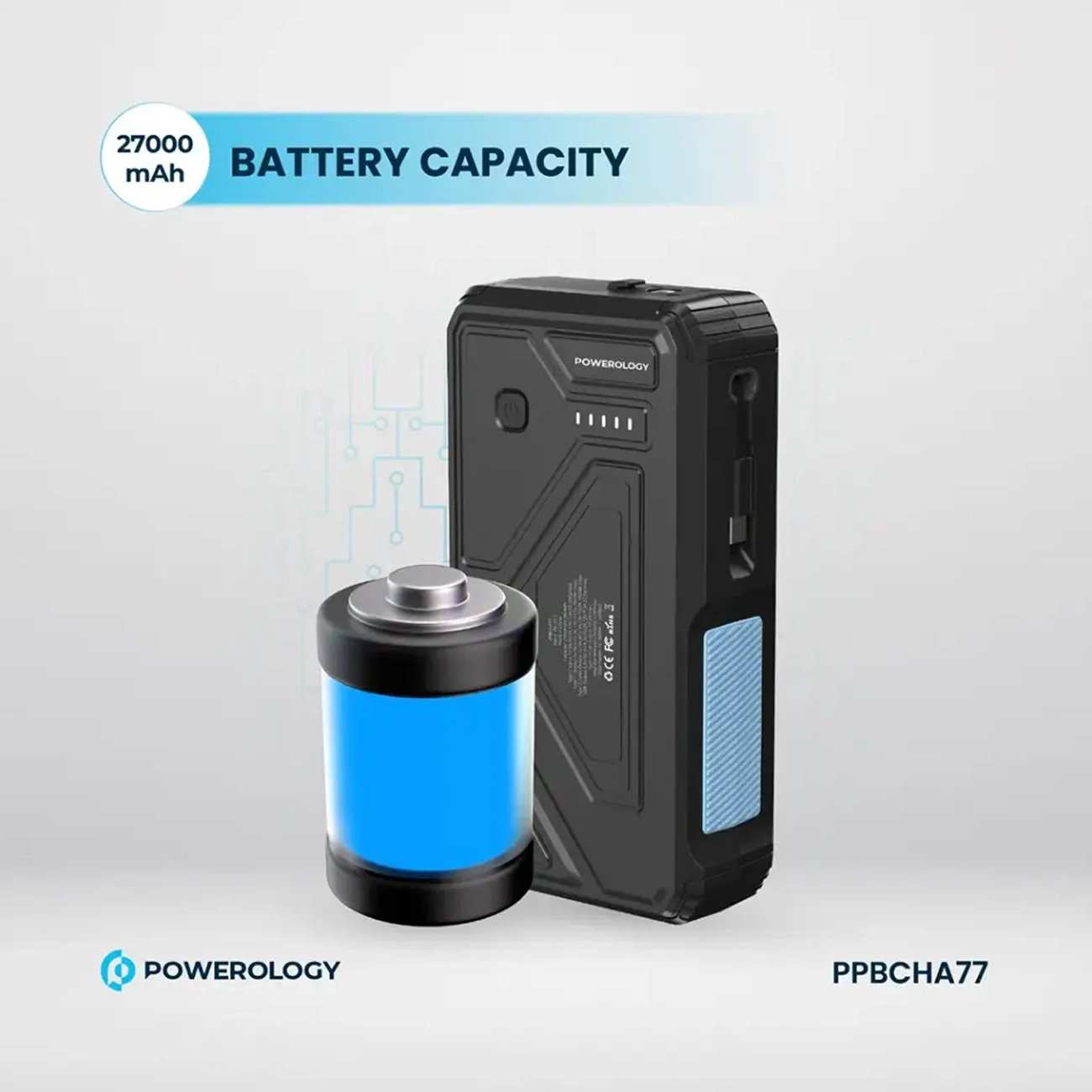 پاوربانک وایرلس خورشیدی 27000 تایپ سی و یو اس بی 22.5 وات پاورولوژی PP077 PPBCHA77 دارای چراغقوه