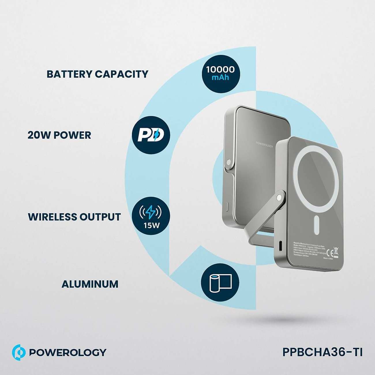 پاور بانک 10000 مگسیف 15 وات و تایپ سی 20 وات پاورولوژی PP036