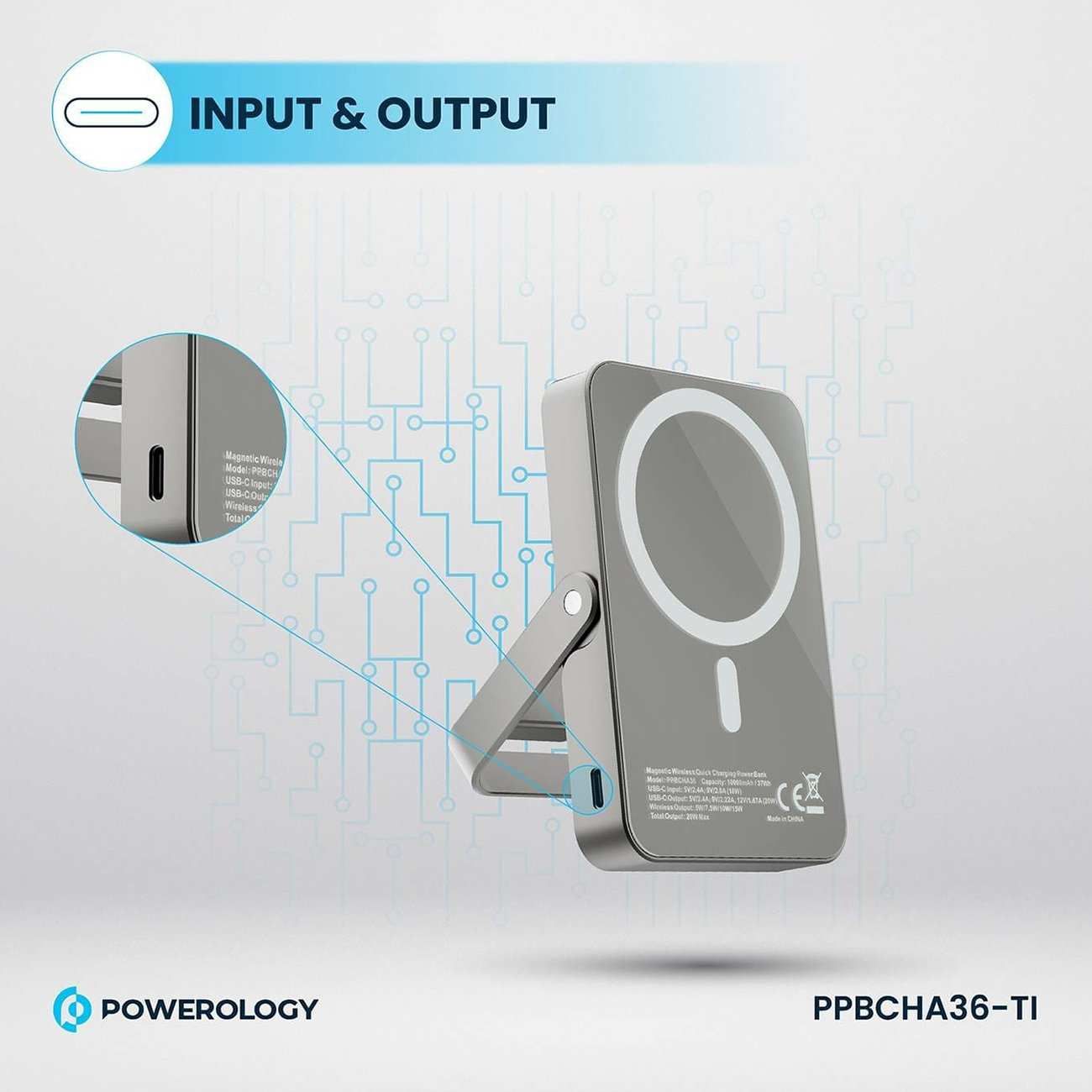 پاور بانک 10000 مگسیف 15 وات و تایپ سی 20 وات پاورولوژی PP036