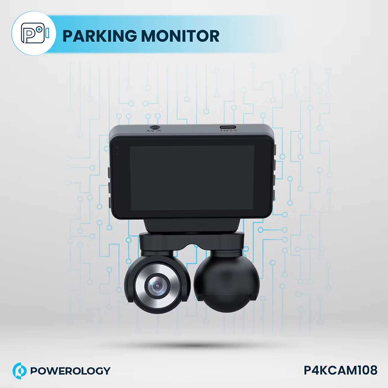 دوربین ثبت وقایع خودرو 4k پاورولوژی P4KCAM108 با دو لنز دوربین