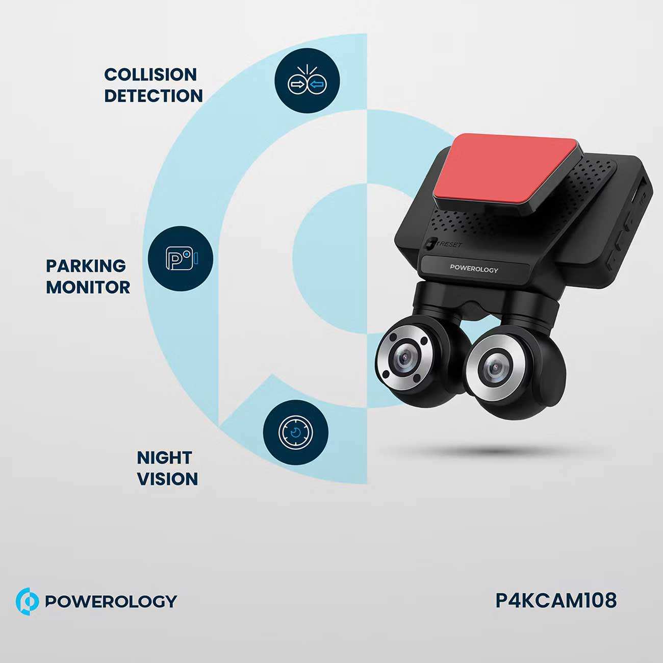 دوربین ثبت وقایع خودرو 4k پاورولوژی P4KCAM108 با دو لنز دوربین