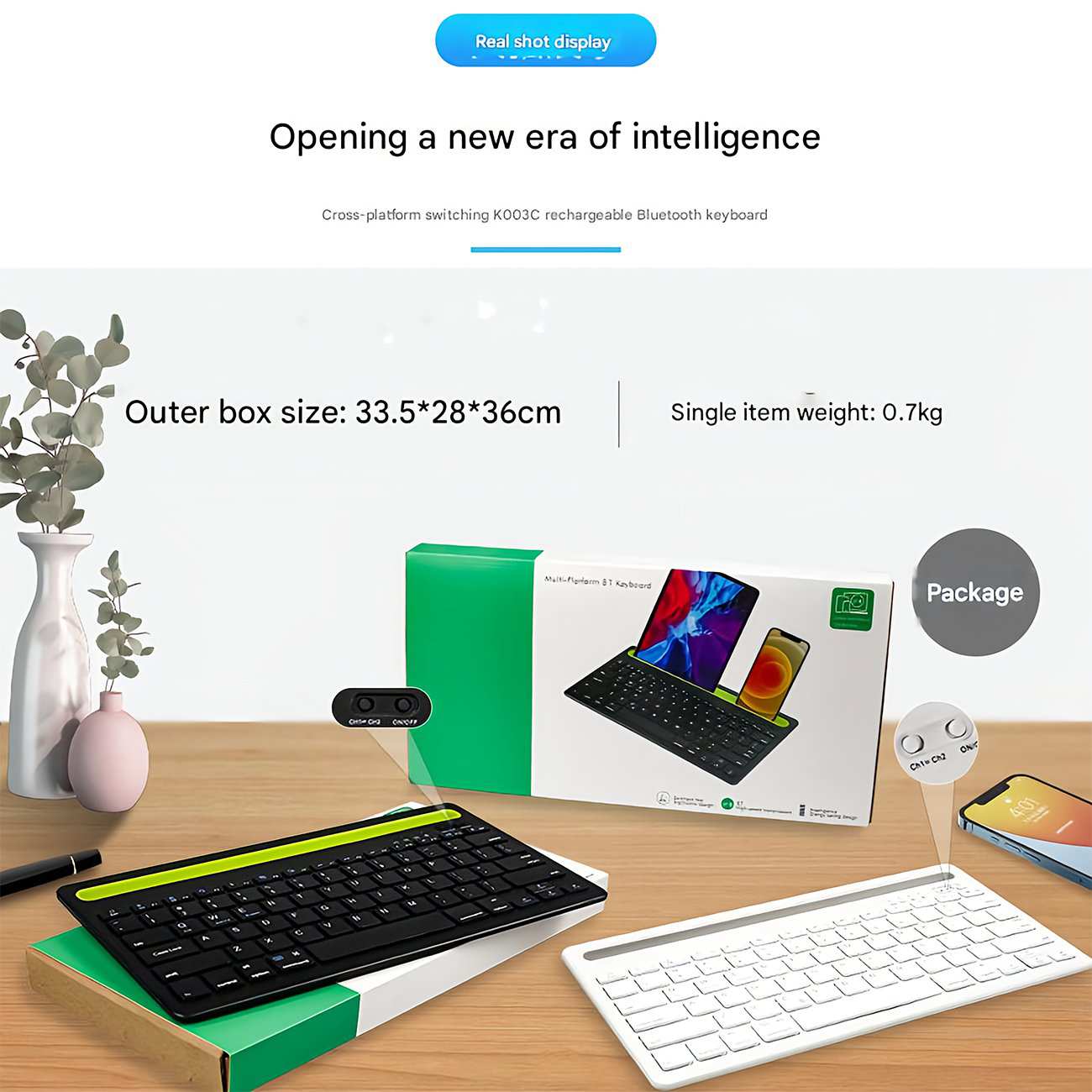 کیبورد بیسیم شارژی با استند موبایل و تبلت Multi-Platform