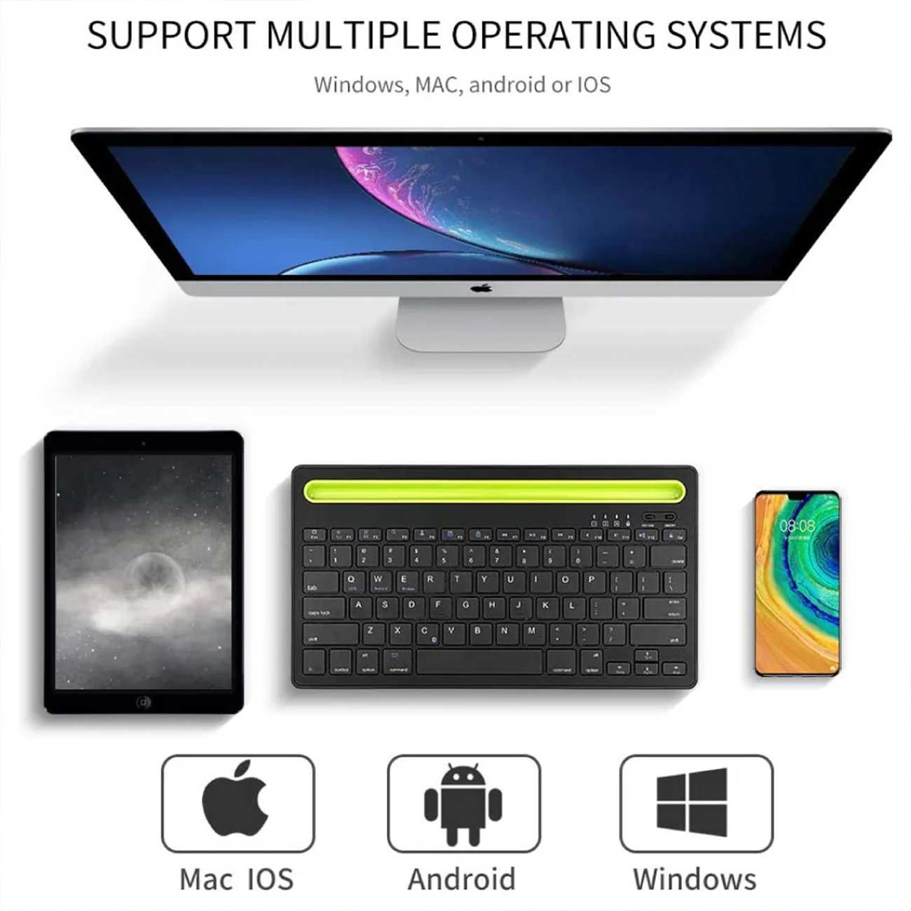 کیبورد بیسیم شارژی با استند موبایل و تبلت Multi-Platform