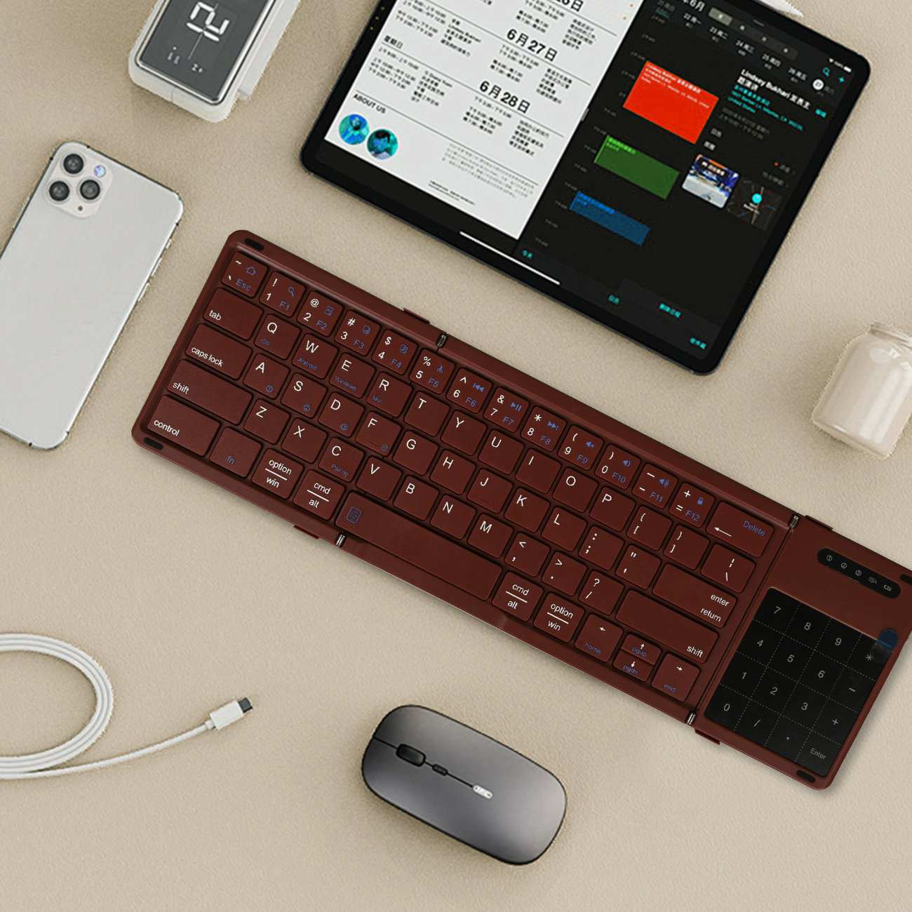 کیبورد بیسیم تاشو شارژی با تاچ پد Foldable Keyboard