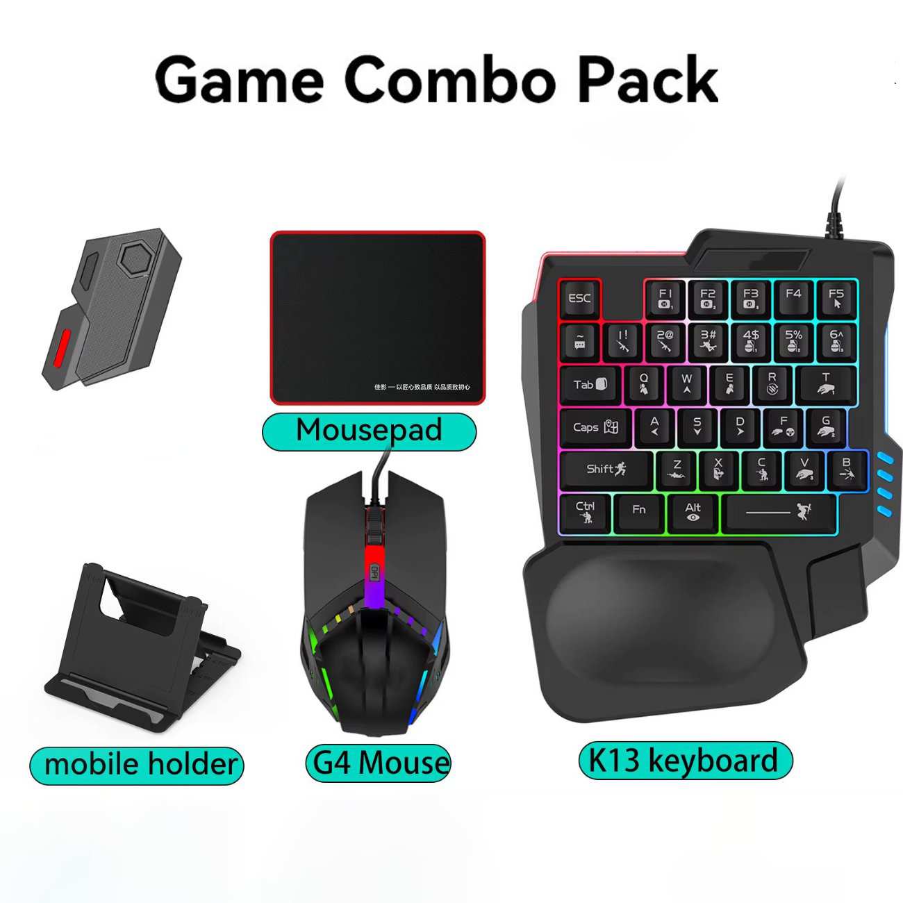 ست گیمینگ کیبورد، موس، مبدل وایرلس، پد موس و هولدر گوشی موبایل +MIX SE