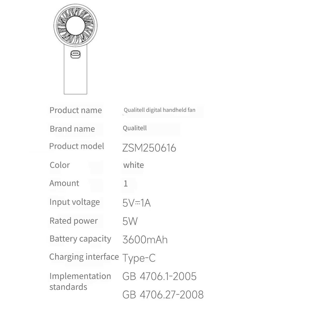 پنکه شارژی دستی دیجیتالی کوالیتل Qualitell Y4