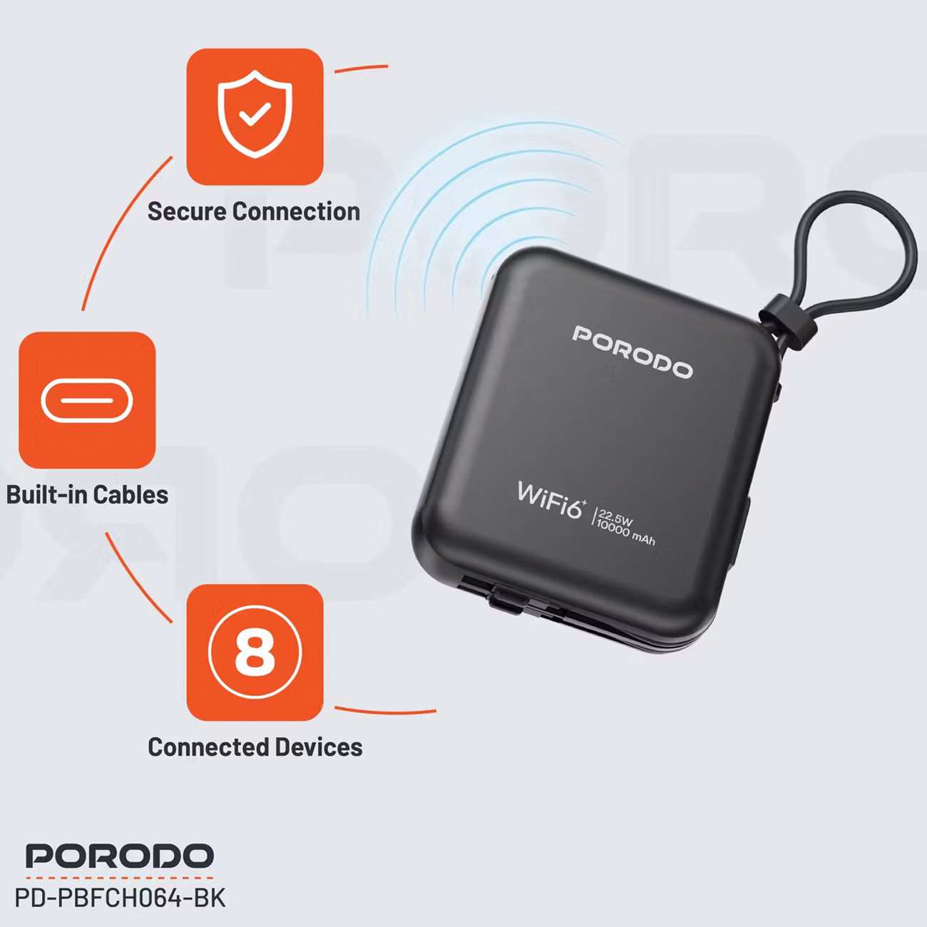 مودم همراه 4G LTE و پاوربانک 10000 با توان 22.5 وات پورودو PD-PBFCH064-BK