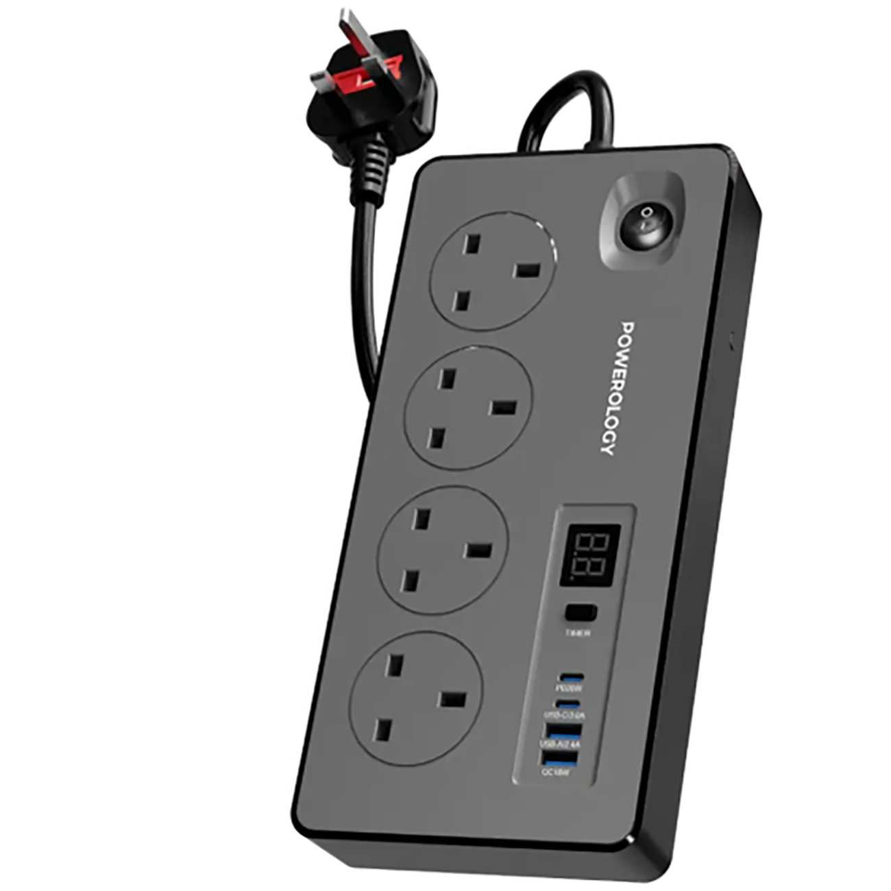 چند راهی 4 سوکت 2990 وات، 2 یو اس بی 18 وات و 2 تایپ سی 20 وات پاورولوژی Powerology PWCUQC045BK