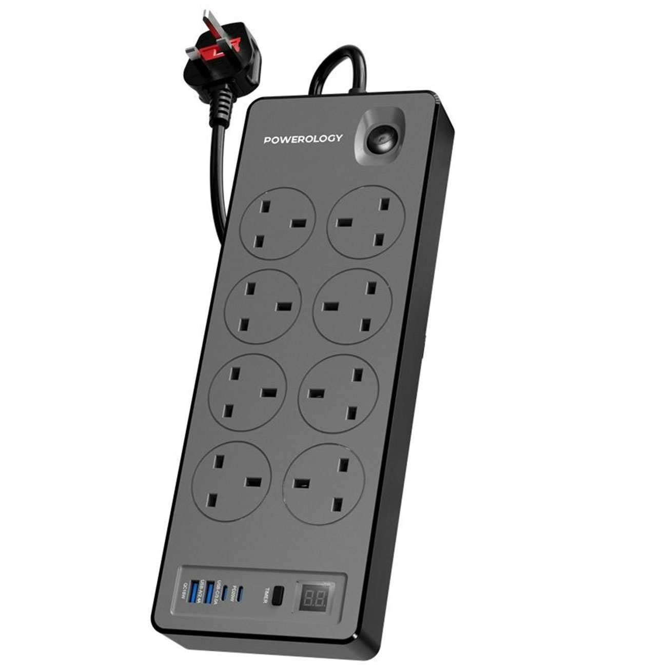 چند راهی برق 8 سوکت 2990 وات، دو USB و دو تایپ سی پاورولوژی PWCUQC047BK