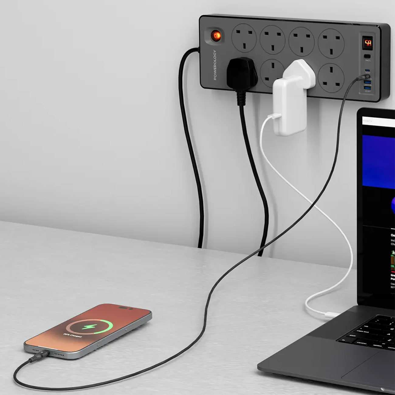 چند راهی برق 8 سوکت 2990 وات، دو USB و دو تایپ سی پاورولوژی PWCUQC047BK