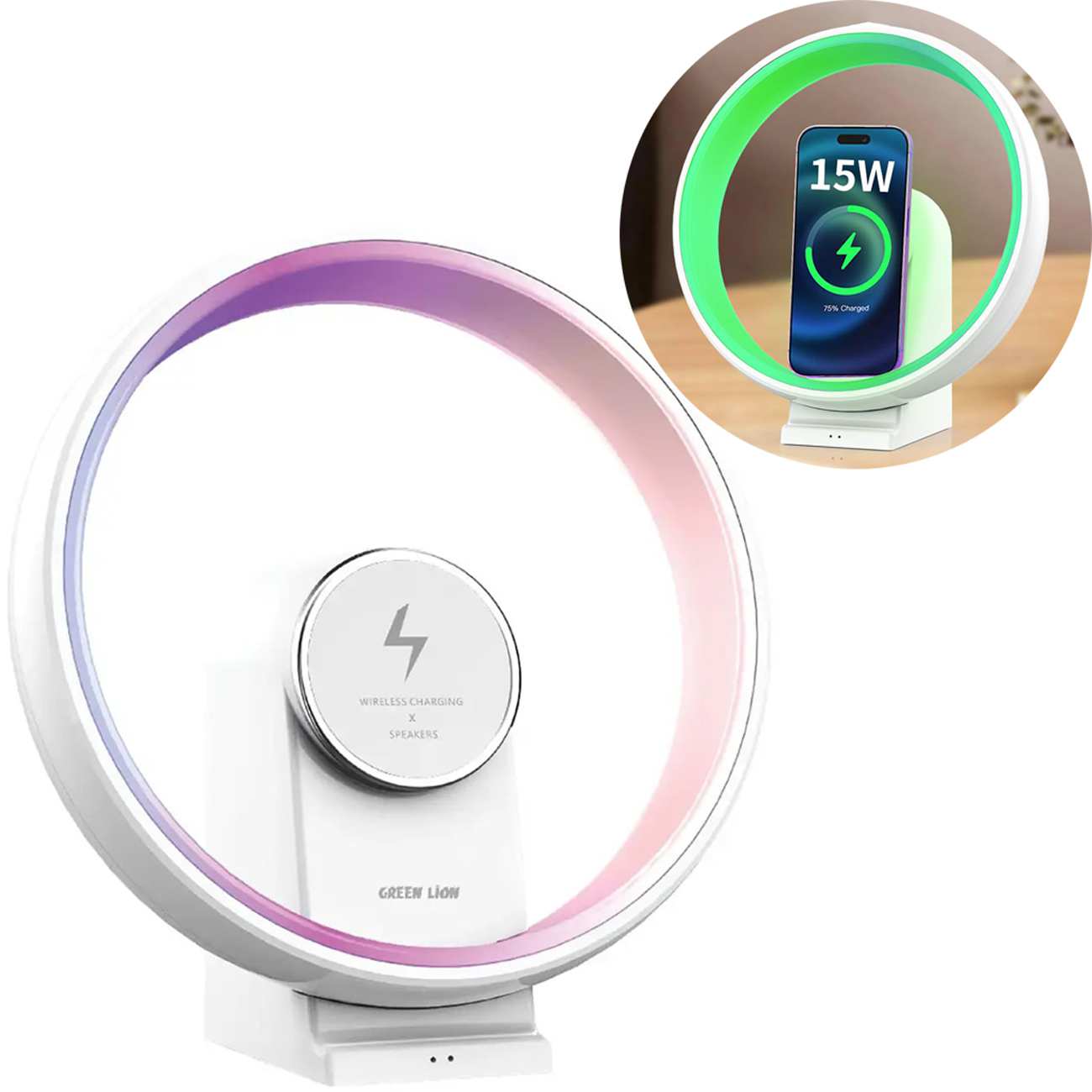 اسپیکر بلوتوث، چراغ خواب و شارژر وایرلس گرین لاین Green Lion GNJPTRLMPWH