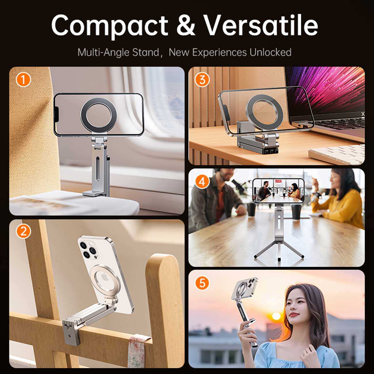 هولدر مگنتی تاشو رومیزی بونروی E01S با قابلیت اتصال به لبه میز و تخت