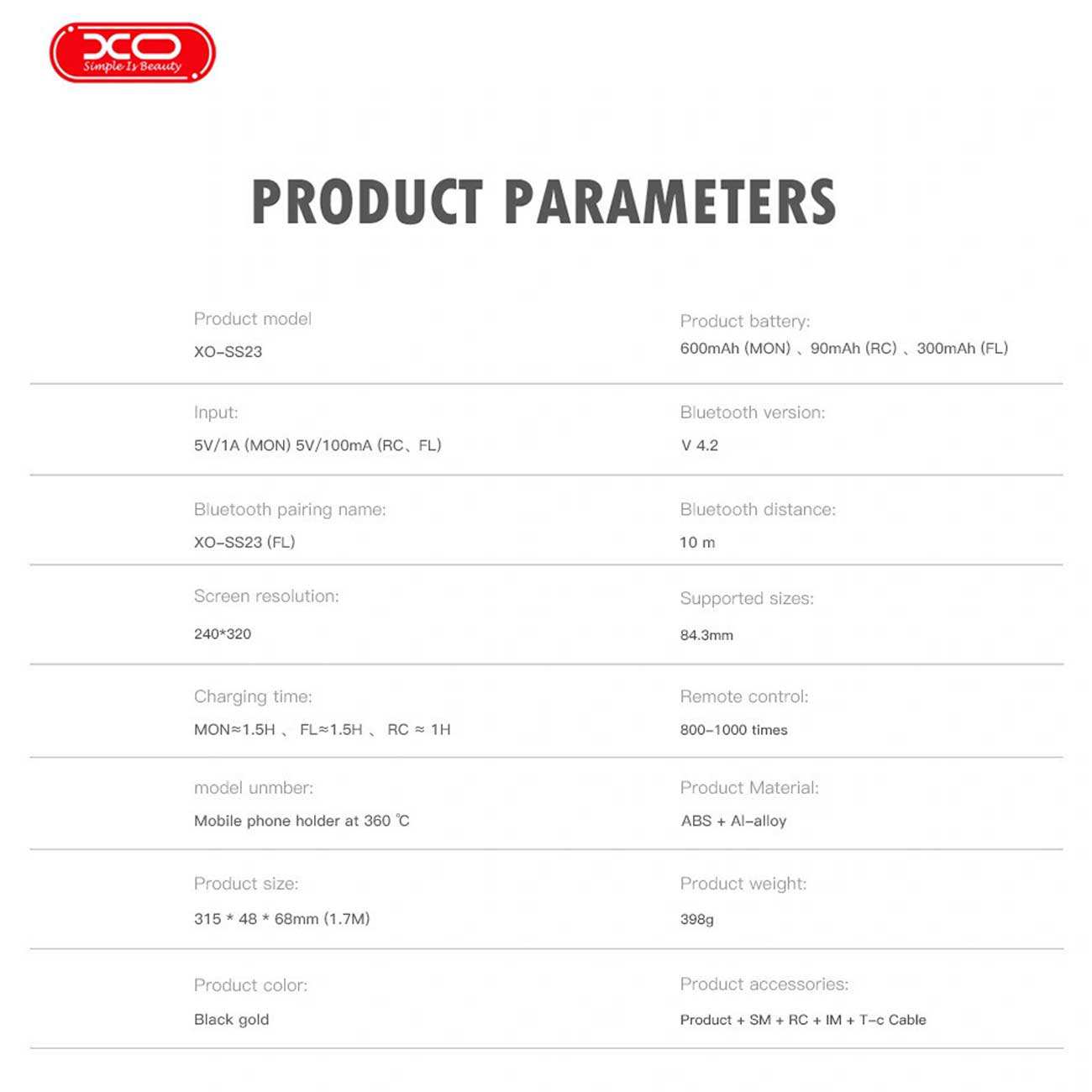 مونوپاد چراغدار و پایه نگهدارنده گوشی موبایل ایکس او SS23