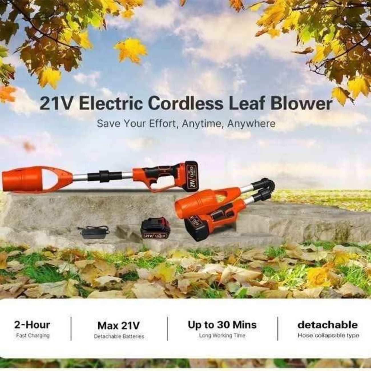 جت فن دمنده دسته دار تاشو شارژی قابل حمل CORDLESS LEAF BLOWER با باتری یدک