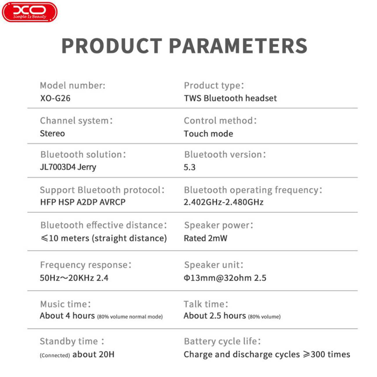 هندزفری بلوتوثی 5.3 نویز کنسلینگ فعال ایکس او G26