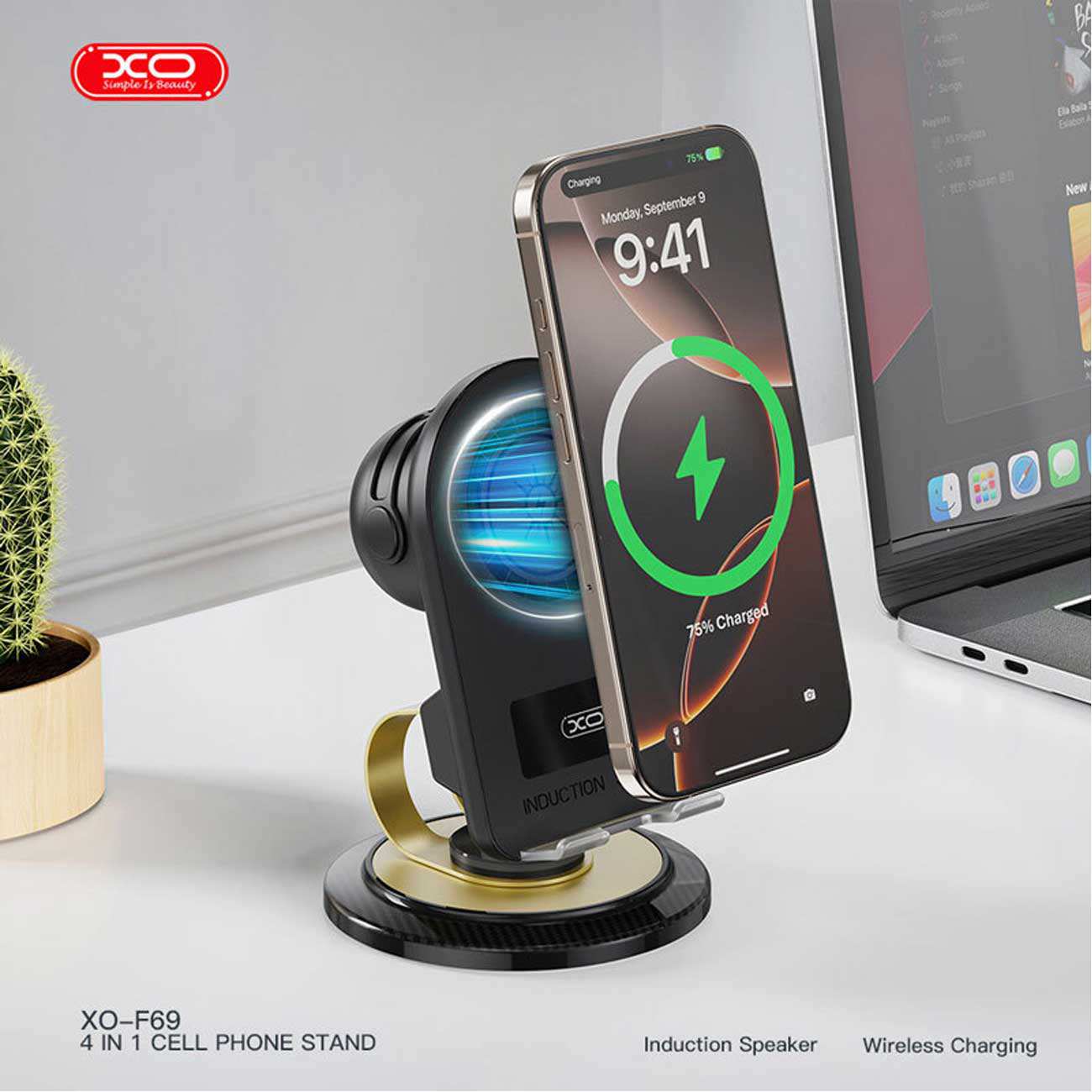 شارژر وایرلس، اسپیکر و هولدر موبایل رومیزی ایکس او F69