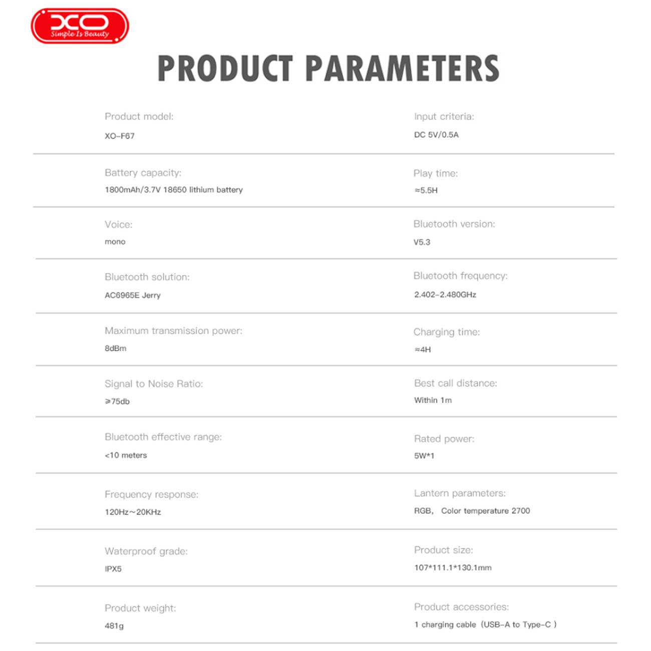 اسپیکر بلوتوثی قابل حمل شارژی ایکس او XO F67 با نور RGB