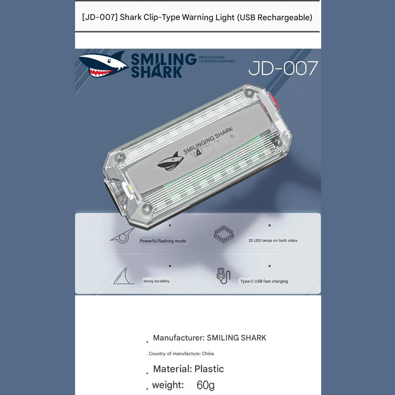 چراغ خطر و چراغ پلیسی اسمایلینگ شارک Smiling Shark JD007 با نور قرمز و آبی