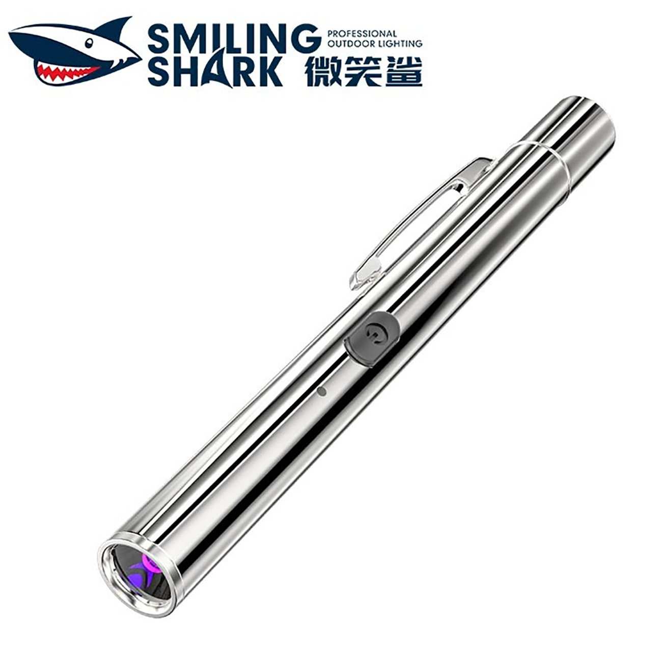 چراغ قوه شارژی کوچک گیره دار اسمایلینگ شارک SmilingShark 9188 با نور بنفش UV