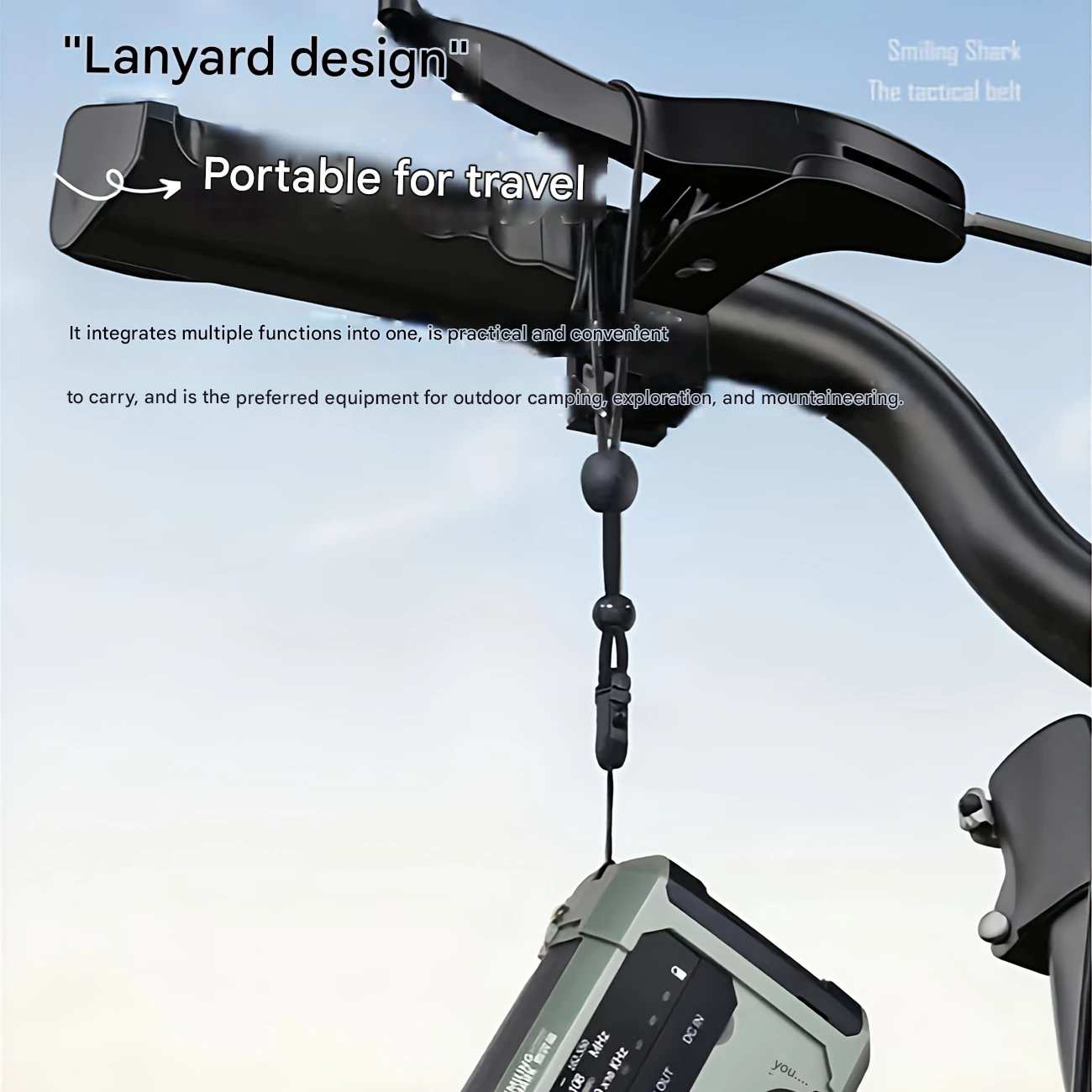 چراغ قوه شارژی و لامپ کمپینگ خورشیدی ضدآب چندمنظوره اسمایلینگ شارک Smiling Shark YJ-D290 با رادیو، پاوربانک و ژنراتور دستی