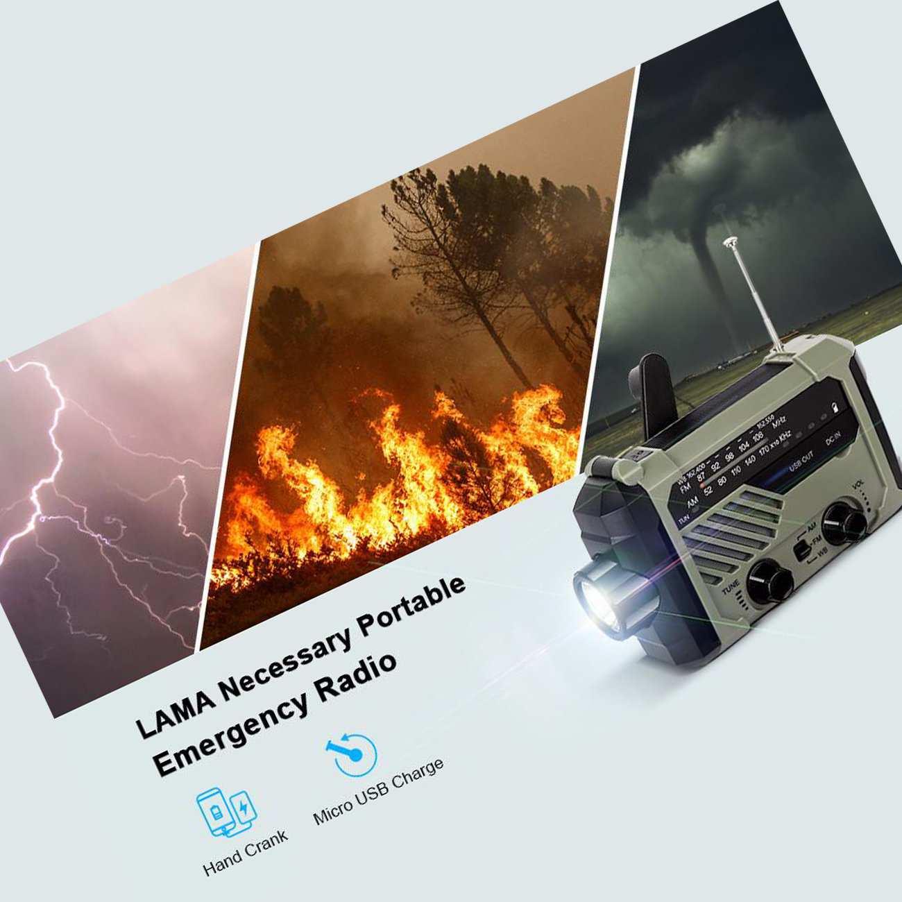 چراغ قوه شارژی و لامپ کمپینگ خورشیدی ضدآب چندمنظوره اسمایلینگ شارک Smiling Shark YJ-D290 با رادیو، پاوربانک و ژنراتور دستی