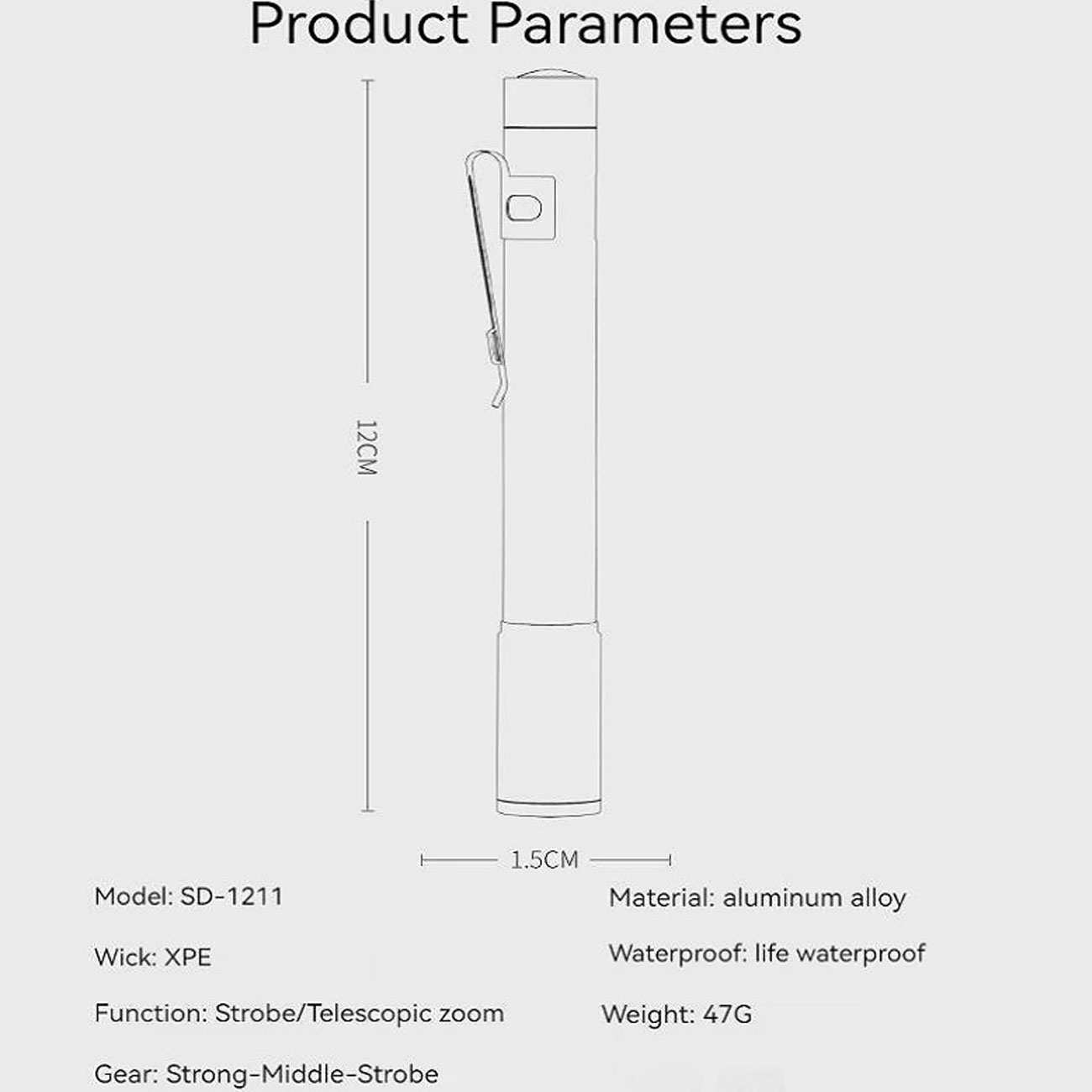 چراغقوه جیبی قلمی ضدآب اسمایلینگشارک sd-1211