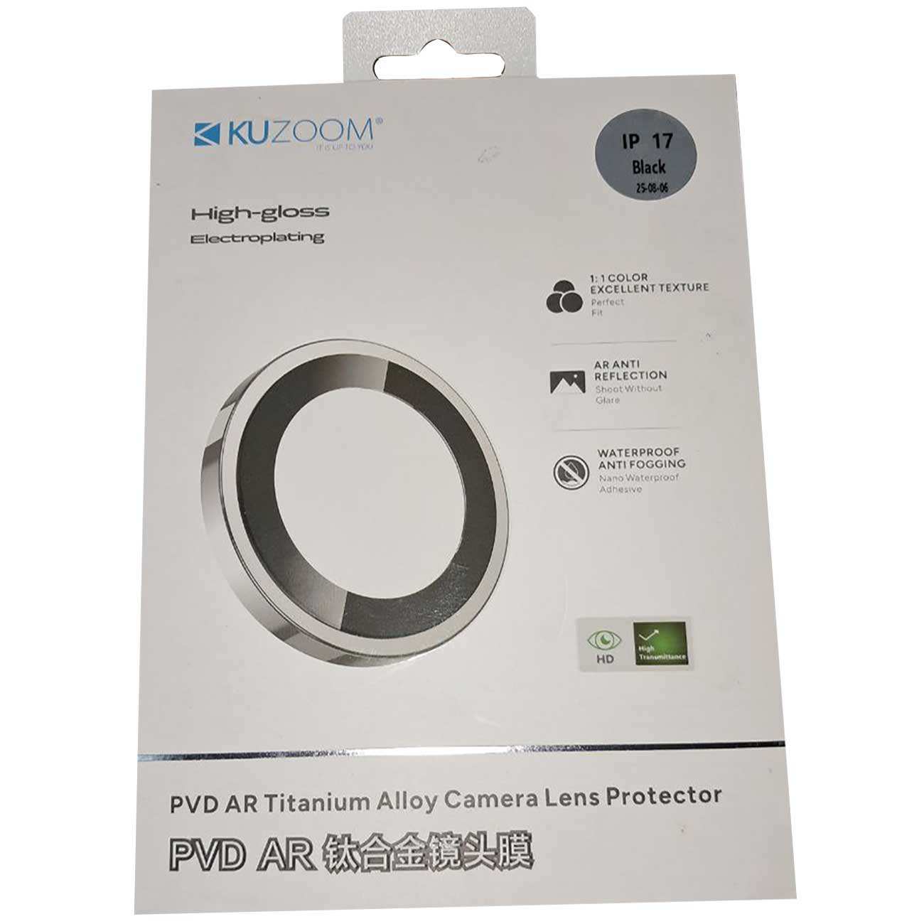 محافظ رینگی لنز دوربین آیفون 17 کوزوم KUZOOM PVD AR Titanium ضد انعکاس نور