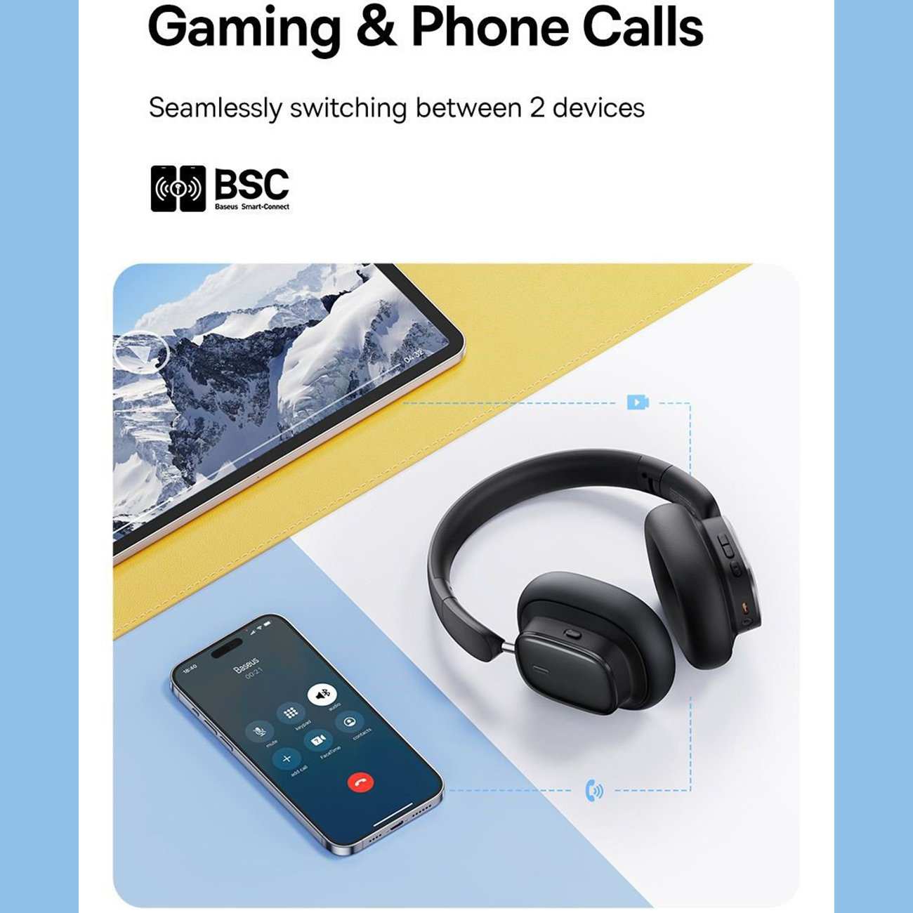 هدفون بلوتوثی 5.3 نویز کنسلینگ فعال بیسوس Baseus Bowie H1i