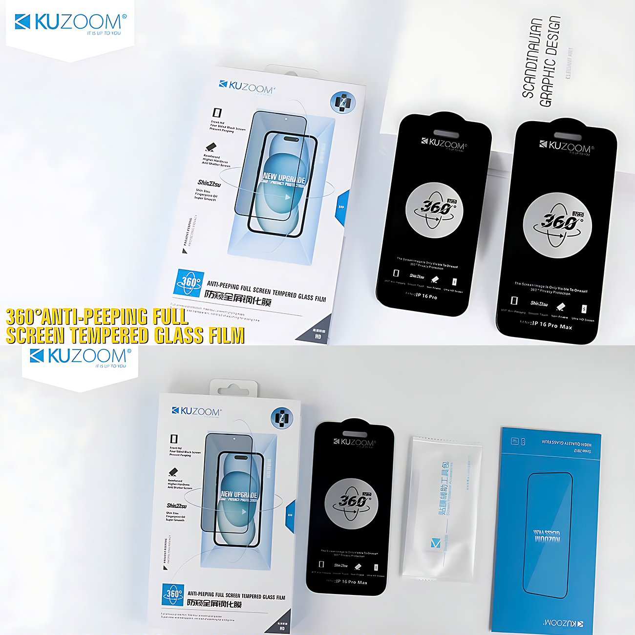 گلس پرایوسی 360 درجه آیفون 17 پرو کوزوم KUZOOM ANTI-PEEPING