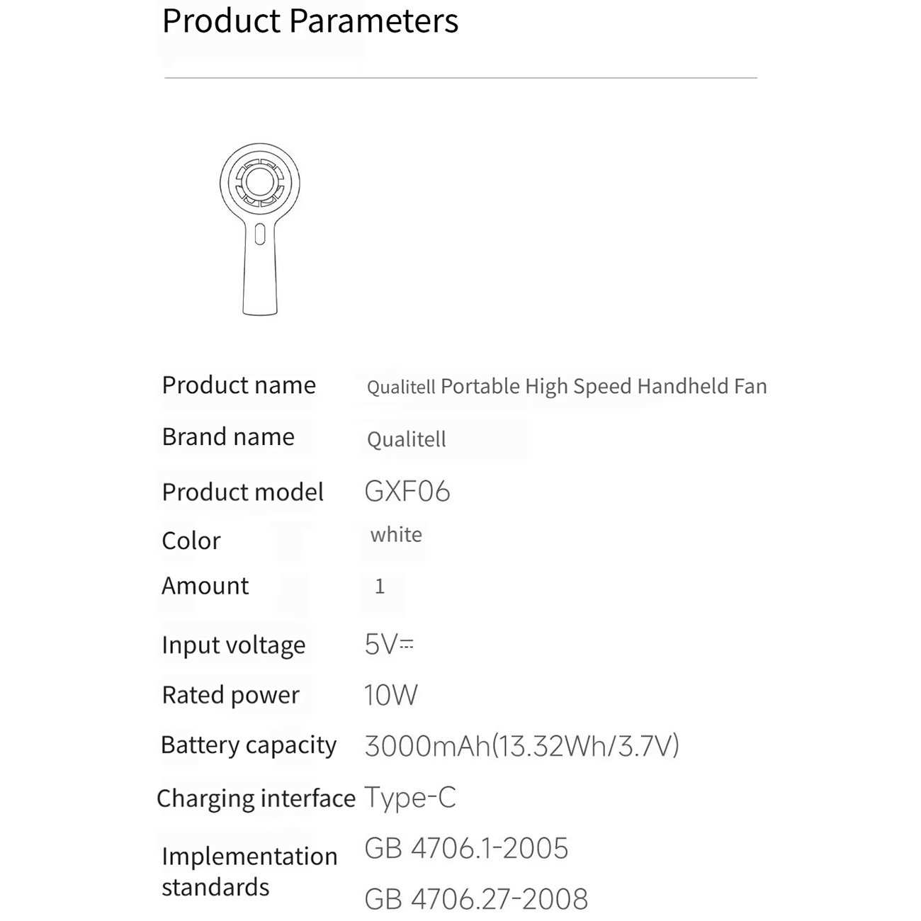 پنکه شارژی دستی دیجیتالی قابل چرخش کوالیتل Qualitell Y3 GXF06
