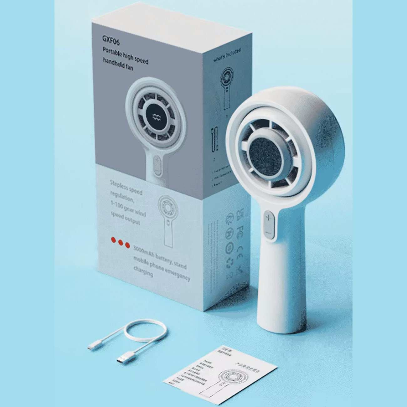 پنکه شارژی دستی دیجیتالی قابل چرخش کوالیتل Qualitell Y3 GXF06