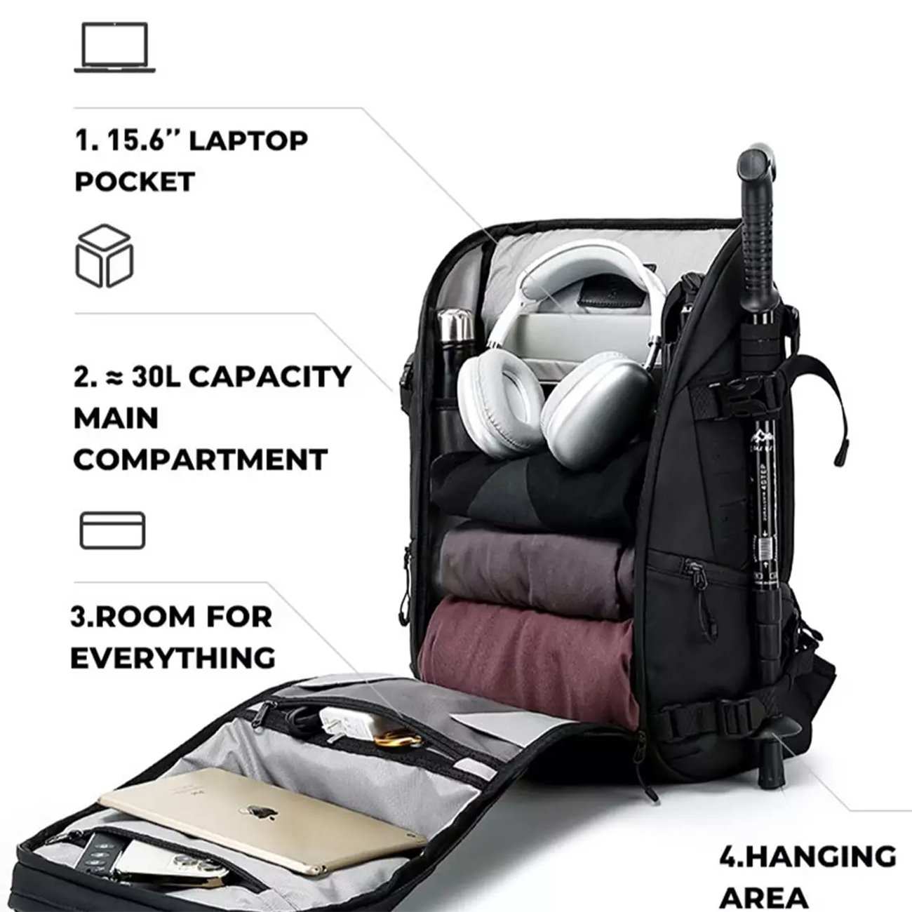 کوله پشتی مسافرتی، کوهنوردی و لپتاپ 15.6 اینچ ضدآب بنج BANGE FW-226 با ظرفیت 22 لیتر